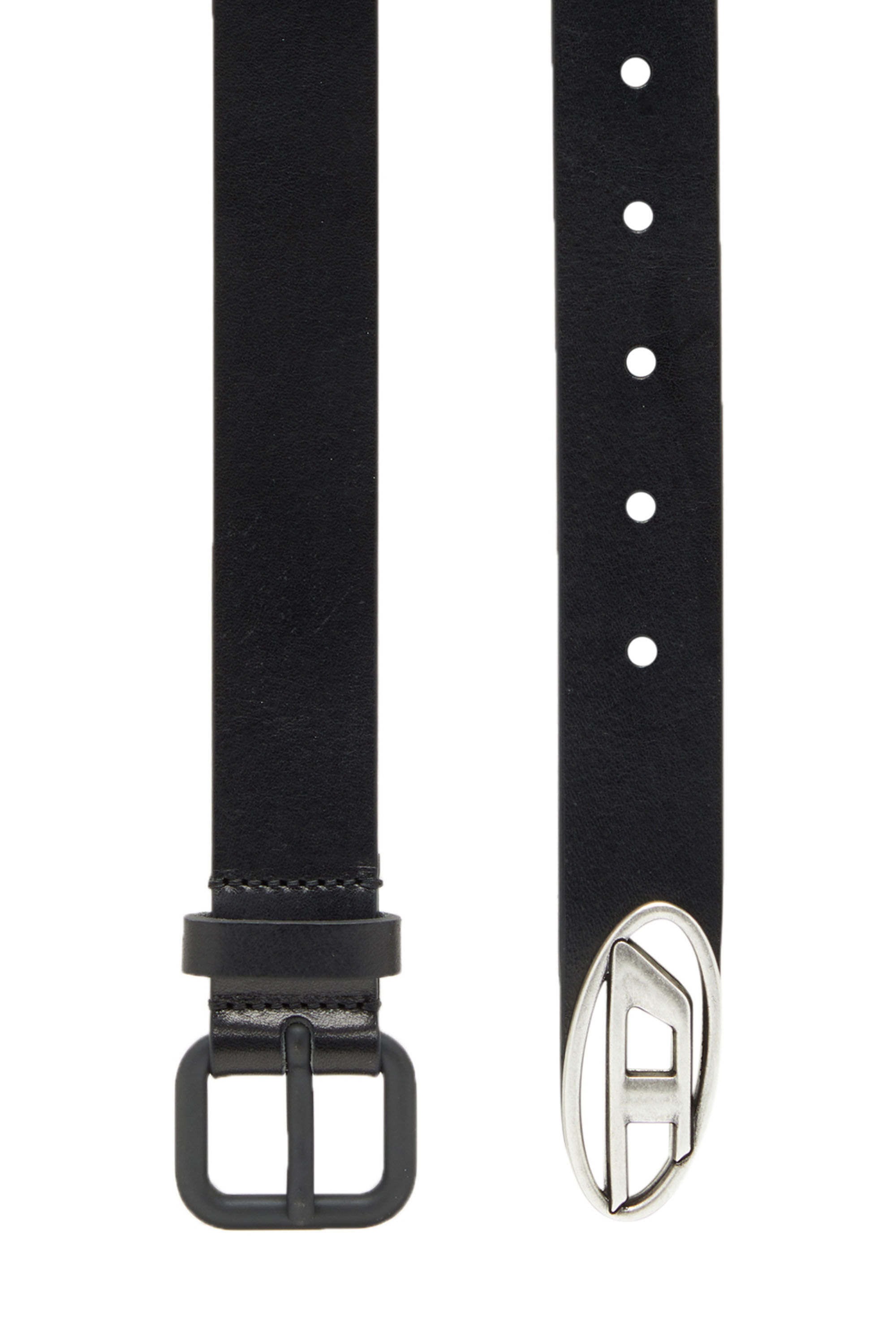 B-INLAY: Leather belt with metal oval D logo | Diesel