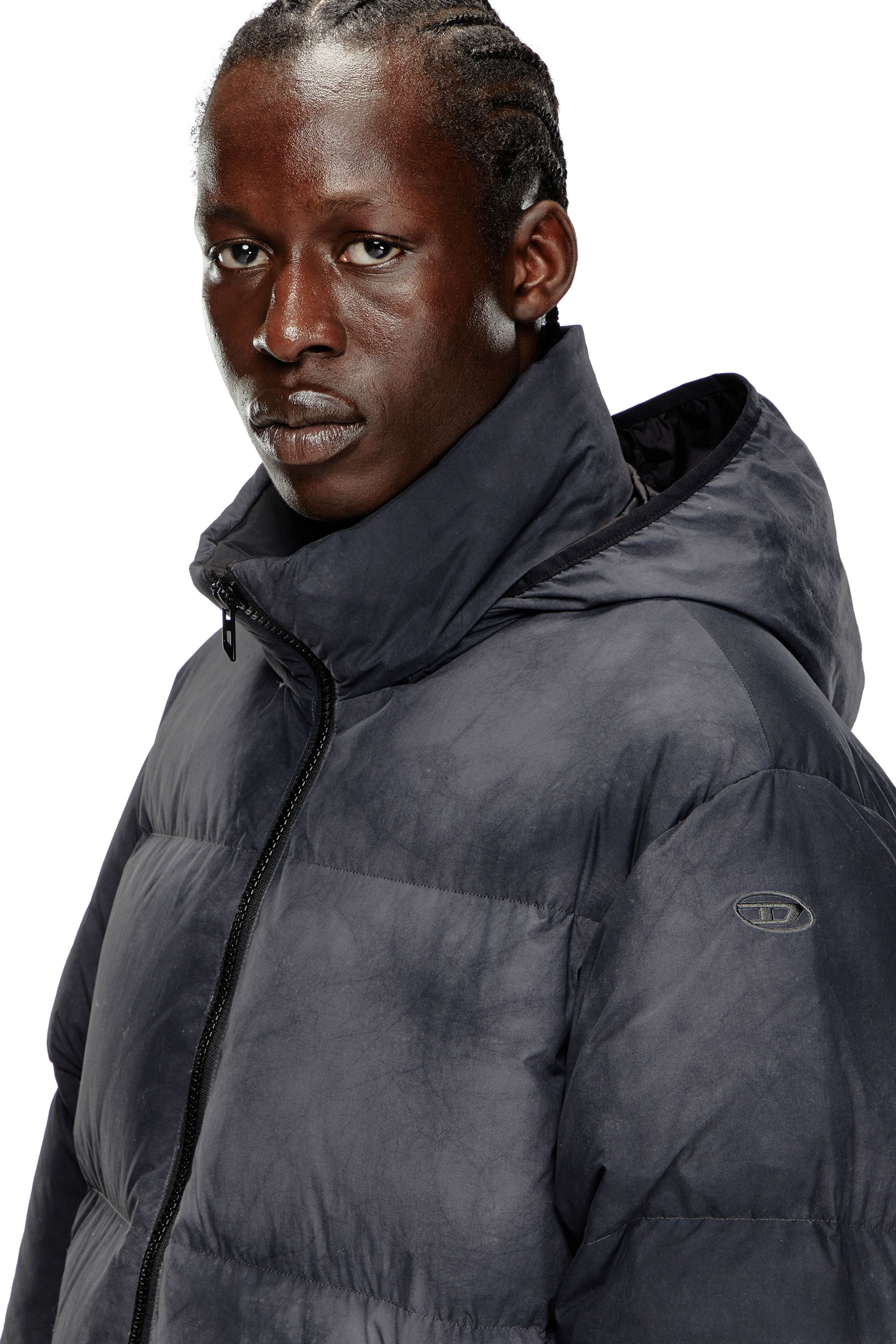 Diesel - W-RAVEEL, Man's Hooded down jacket in patchy nylon in Black - 4
