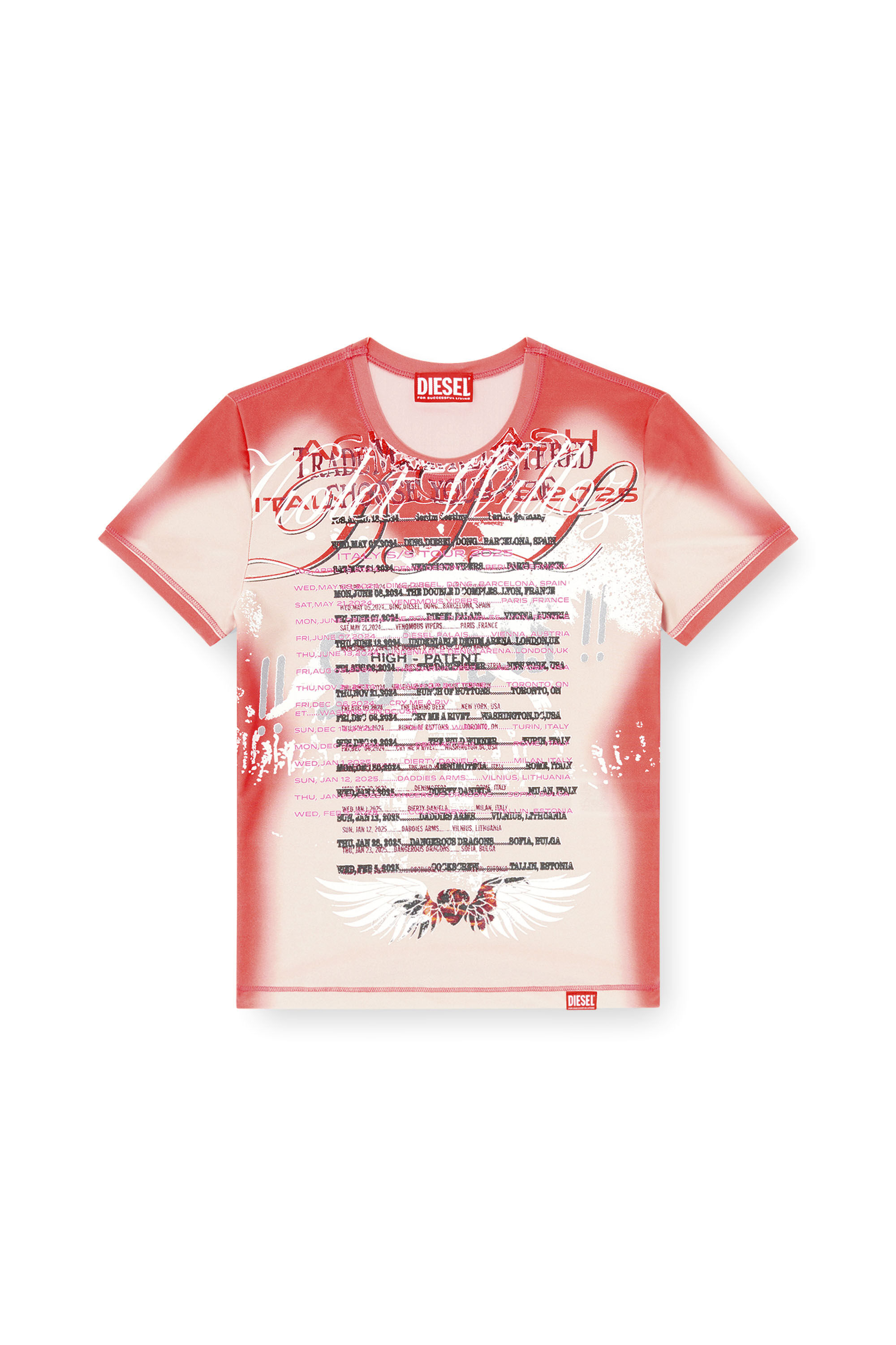 Diesel - T-KALYC-1, Camiseta transparente con estampado de letras de canciones Mujer in Rosa - 2