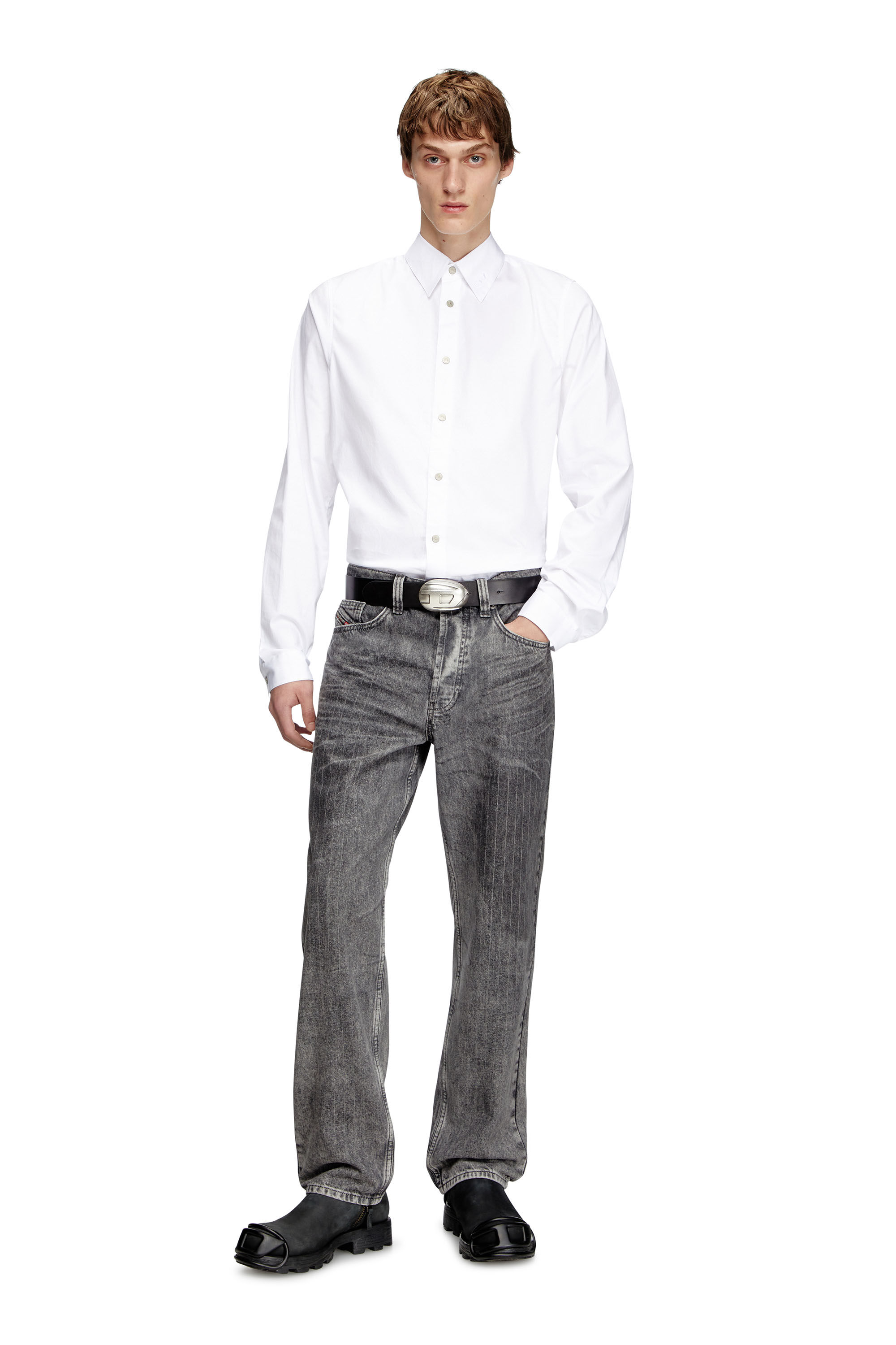 【即納&大特価】 Men's Formal shirt with logo-embroidered collar | White | Diesel トップス