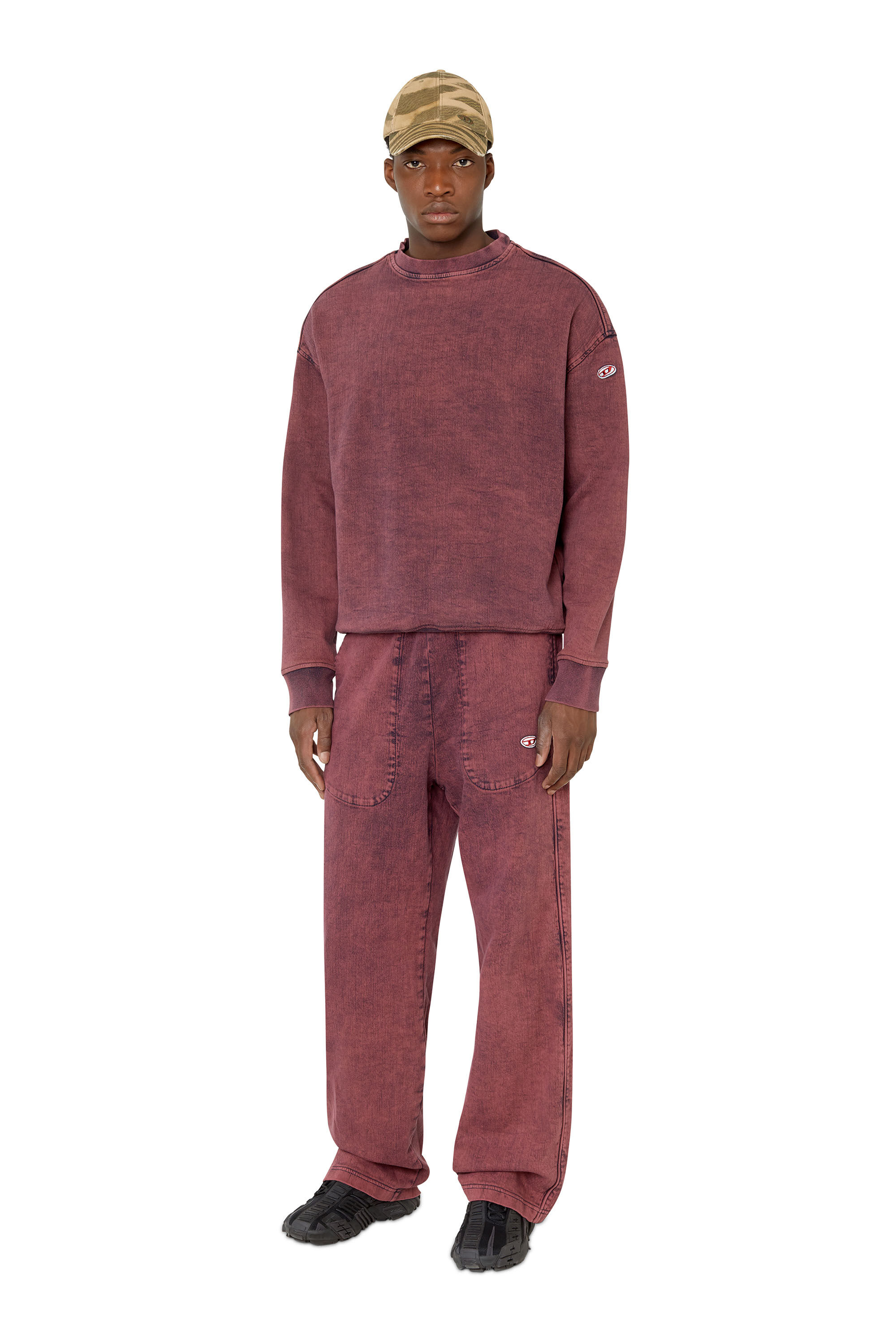 Diesel - D-KRIB TRACK DENIM SWEATSHIRT, Red - Image 1