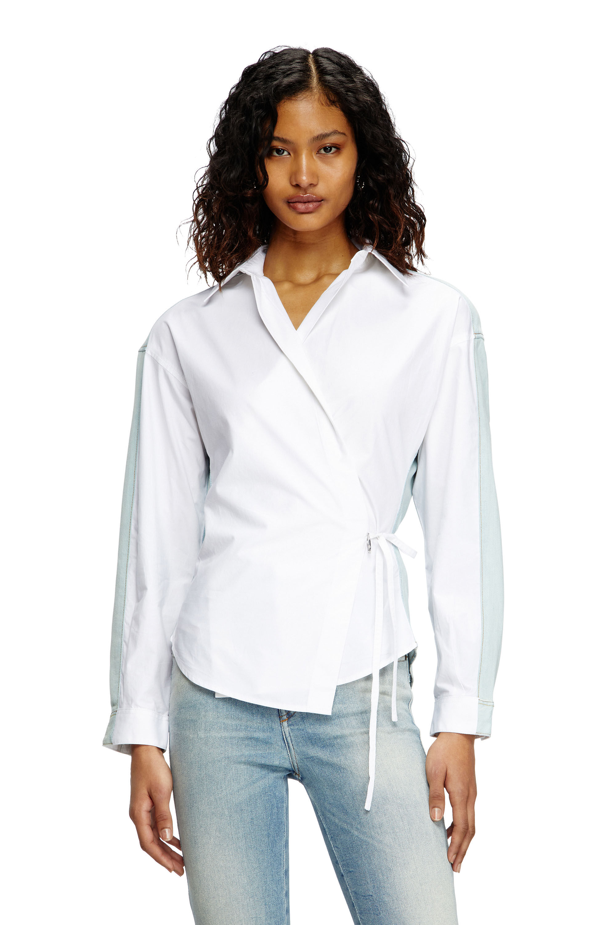 Diesel - C-DELPHI-DEN, Camisa cruzada de popelín y vaquero Mujer in Multicolor - 3