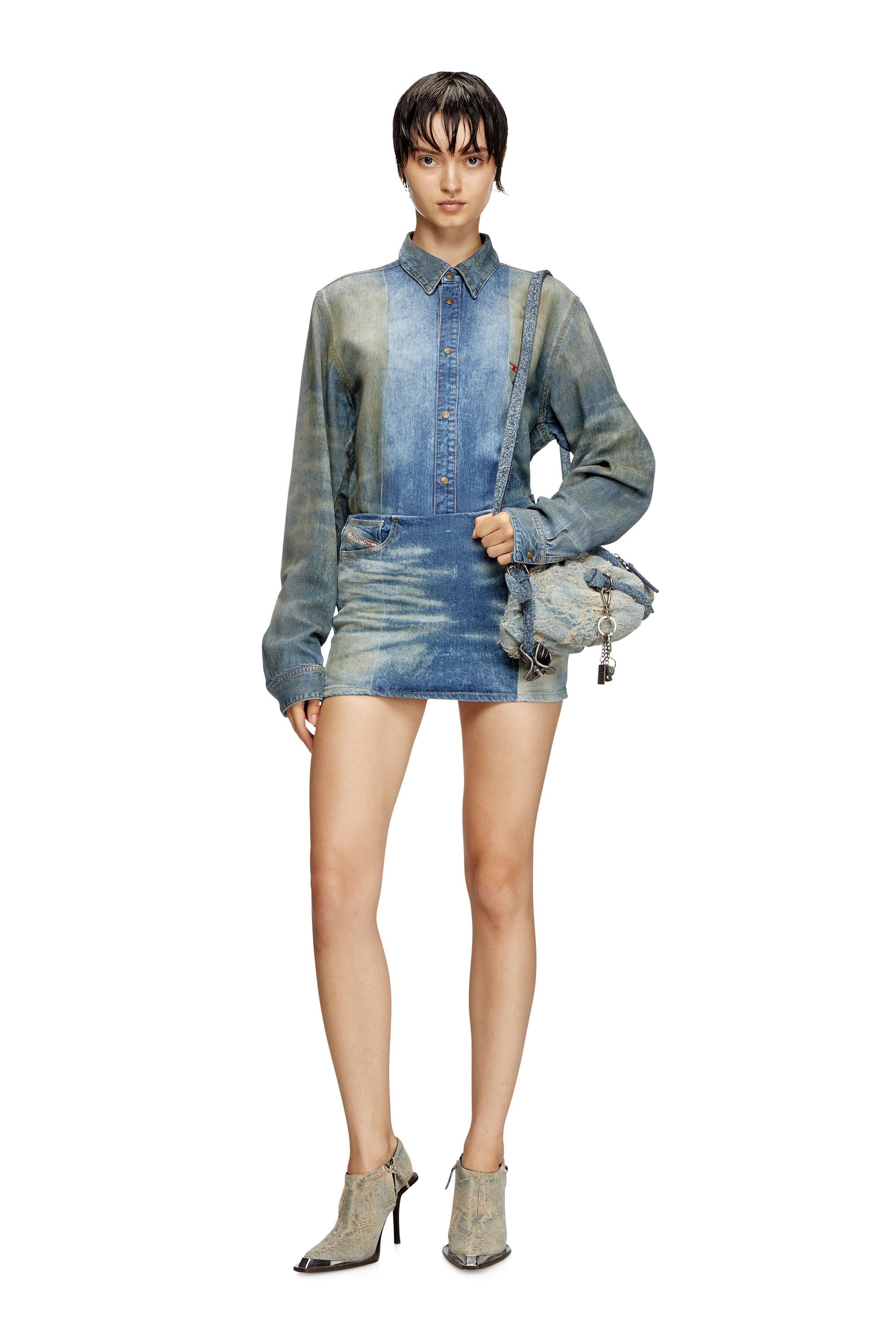 【2025年最新】海外限定の人気アイテム Women's Denim Diesel | Blue | folds solarised with miniskirt ジャケット・アウター