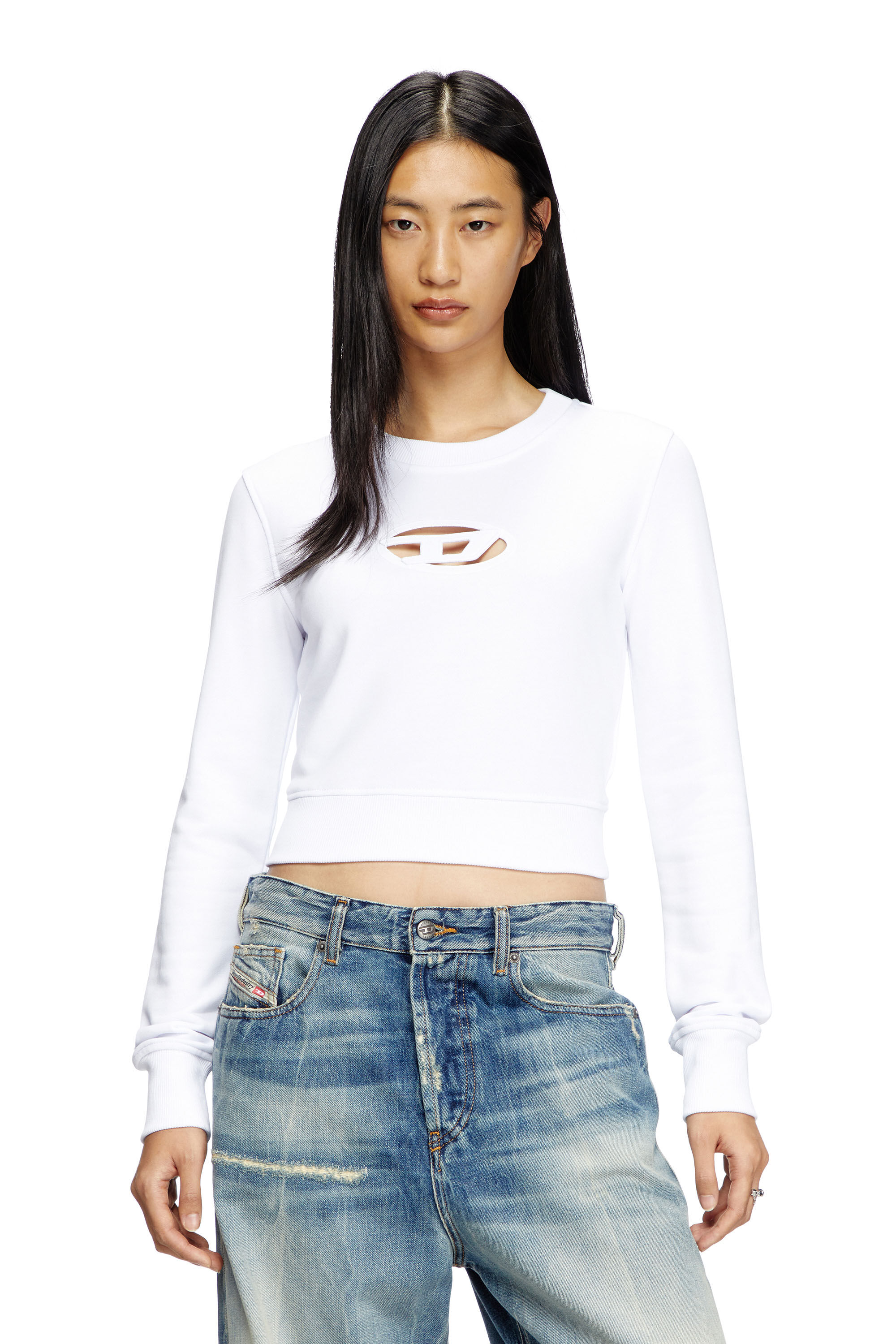 Diesel - F-SLIMMY-OD, Sudadera corta con logotipo recortado Mujer in Blanco - 3