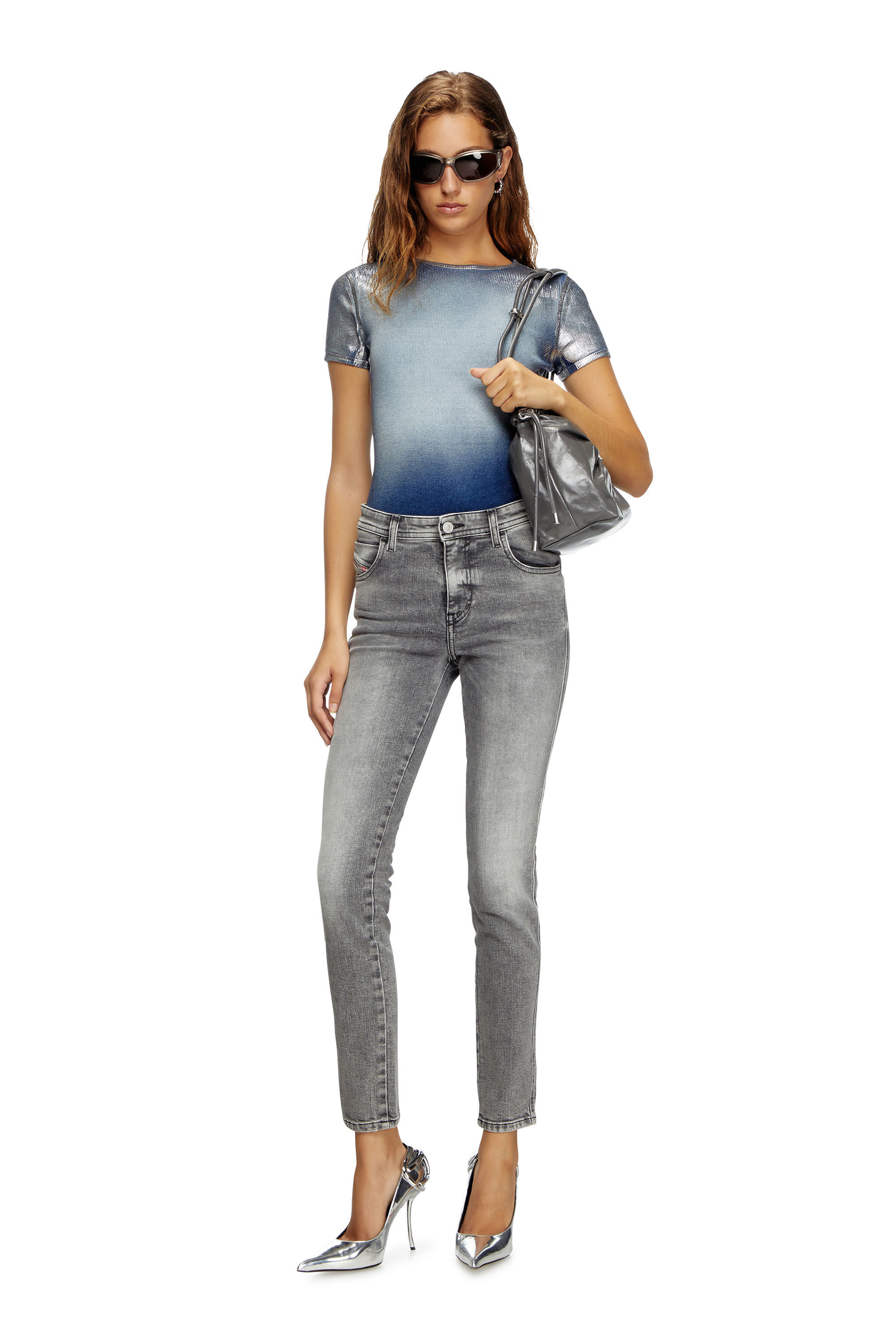 Diesel - T-ELE-LONG-Q1, Camiseta metálica desteñida Mujer in Azul marino - 1