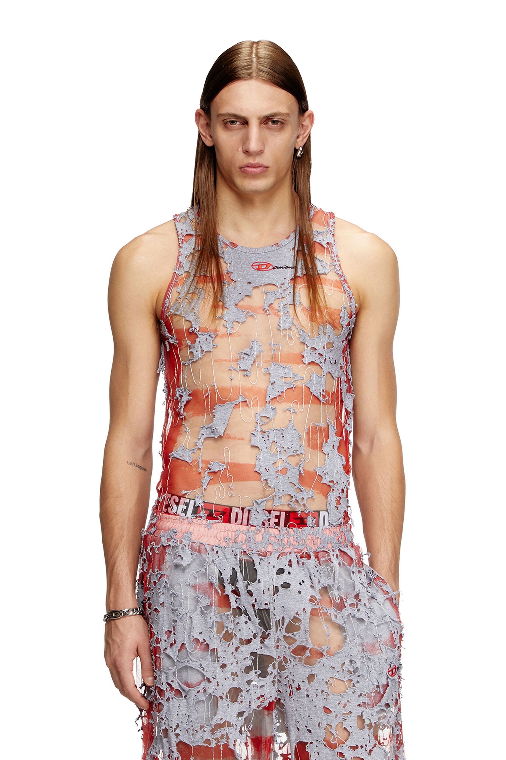 DIESEL◆T-LIFTY-DEVOR-DD Damiano David JERSEY TOPS/M/ナイロン/RED/総柄 DIESEL(ディーゼル) T-LIFTY-DEVOR-DD Damiano David JERSEY