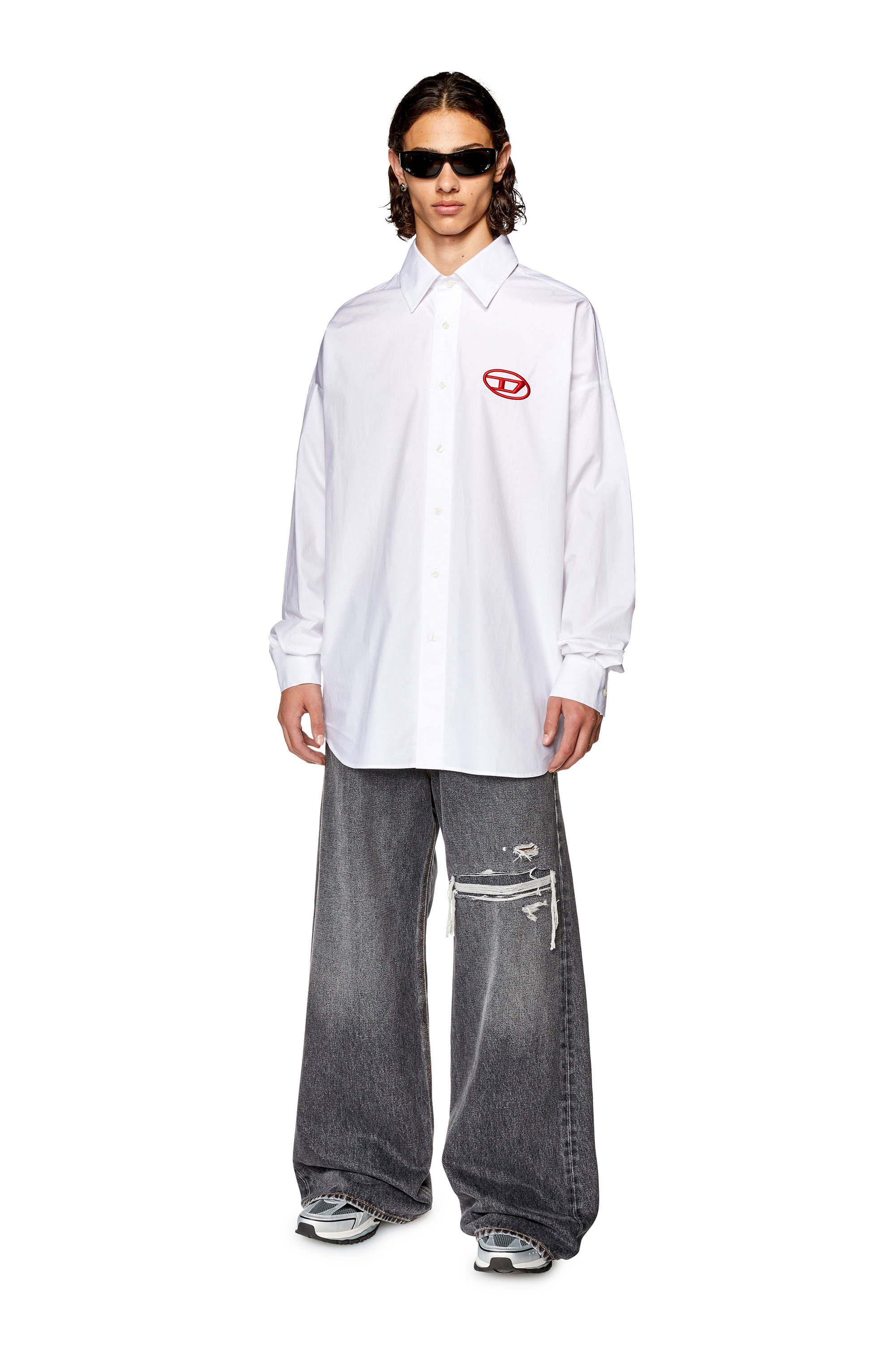 Diesel - S-DOU-PLAIN, Camisa de popelina con bordado oval D Hombre in Blanco - 1