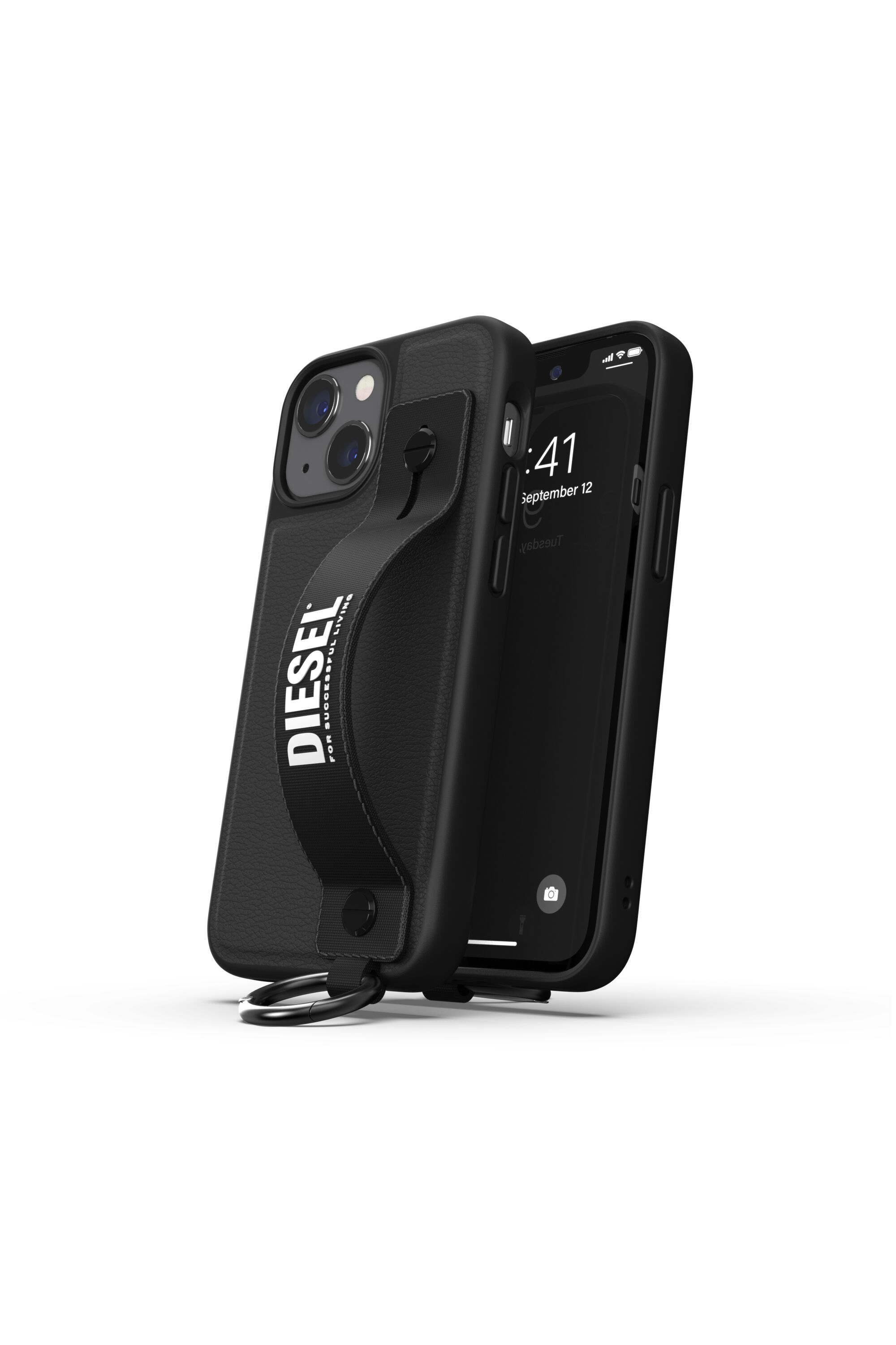 Diesel - 47176 TECH CHAIN, Funda con banda de agarre por iPhone 13 Mini Unisex in Negro - 3