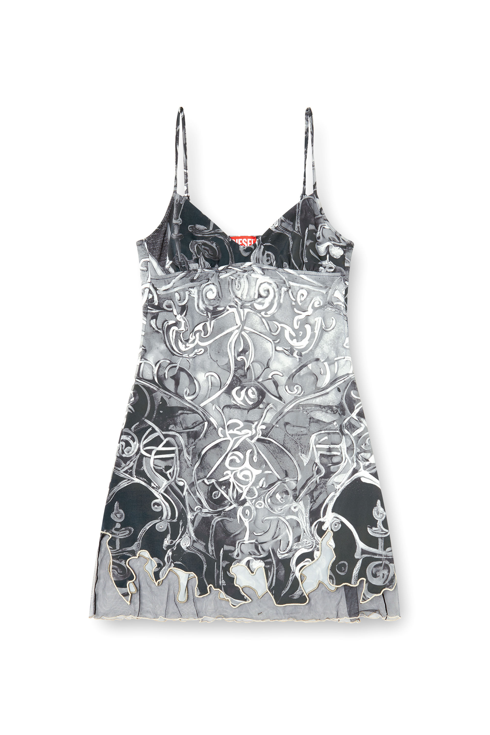 Diesel - D-INLAY, Minivestido de nailon con estampado heráldico Mujer in Gris - 2