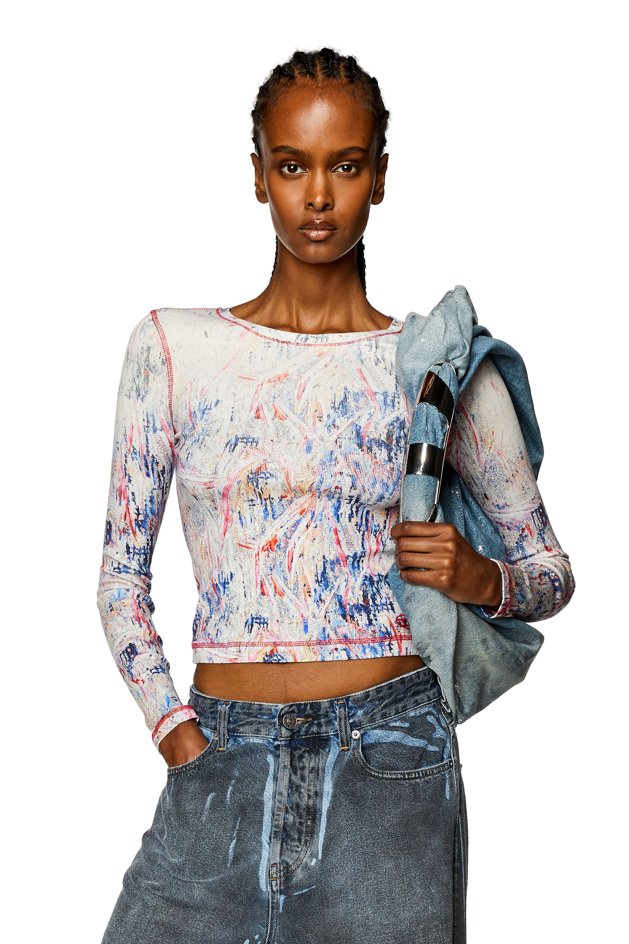 売れ筋商品|||ビーヤング Tシャツ レディース トップス BYSELITA - Basic T-shirt - sea spray Women's Ribbed top with spray treatment | Multicolor | Diesel