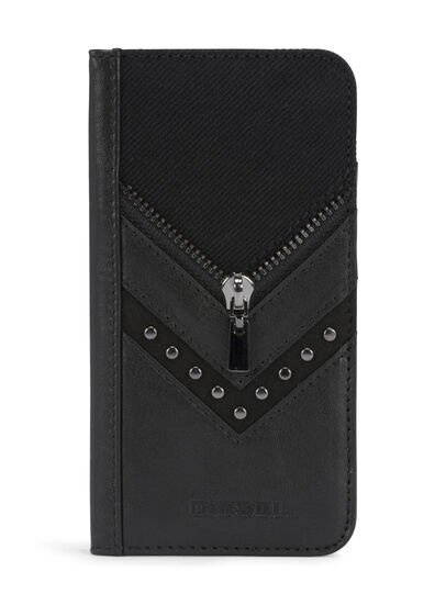 BLACK DENIM/STUD/ZIPPER IPHONE 8 PLUS/7 PLUS FOLIO, Black Diesel - BLACK DENIM/STUD/ZIPPER IPHONE 8 PLUS/7 PLUS FOLIO, Black - Flip covers - Image 1