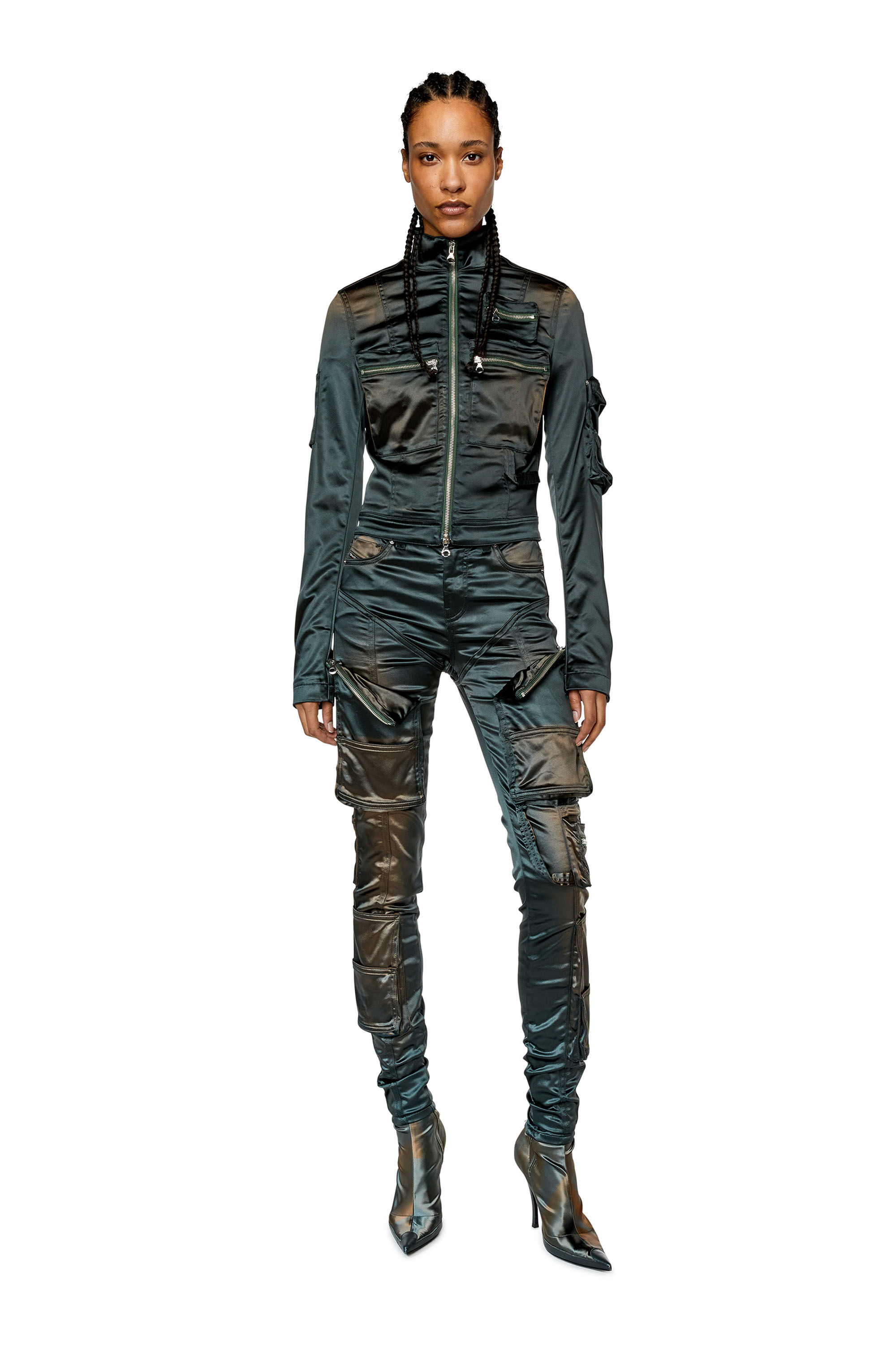 Diesel - G-LANDY, Woman's Utility jacket in shiny satin in Dark grey - 1
