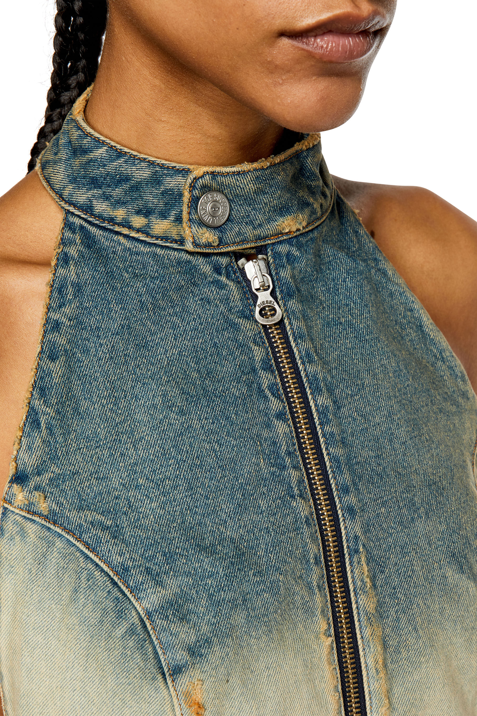 Diesel - DE-BIK-FSC, Woman's Open-back top in lace denim in Light Blue - 4