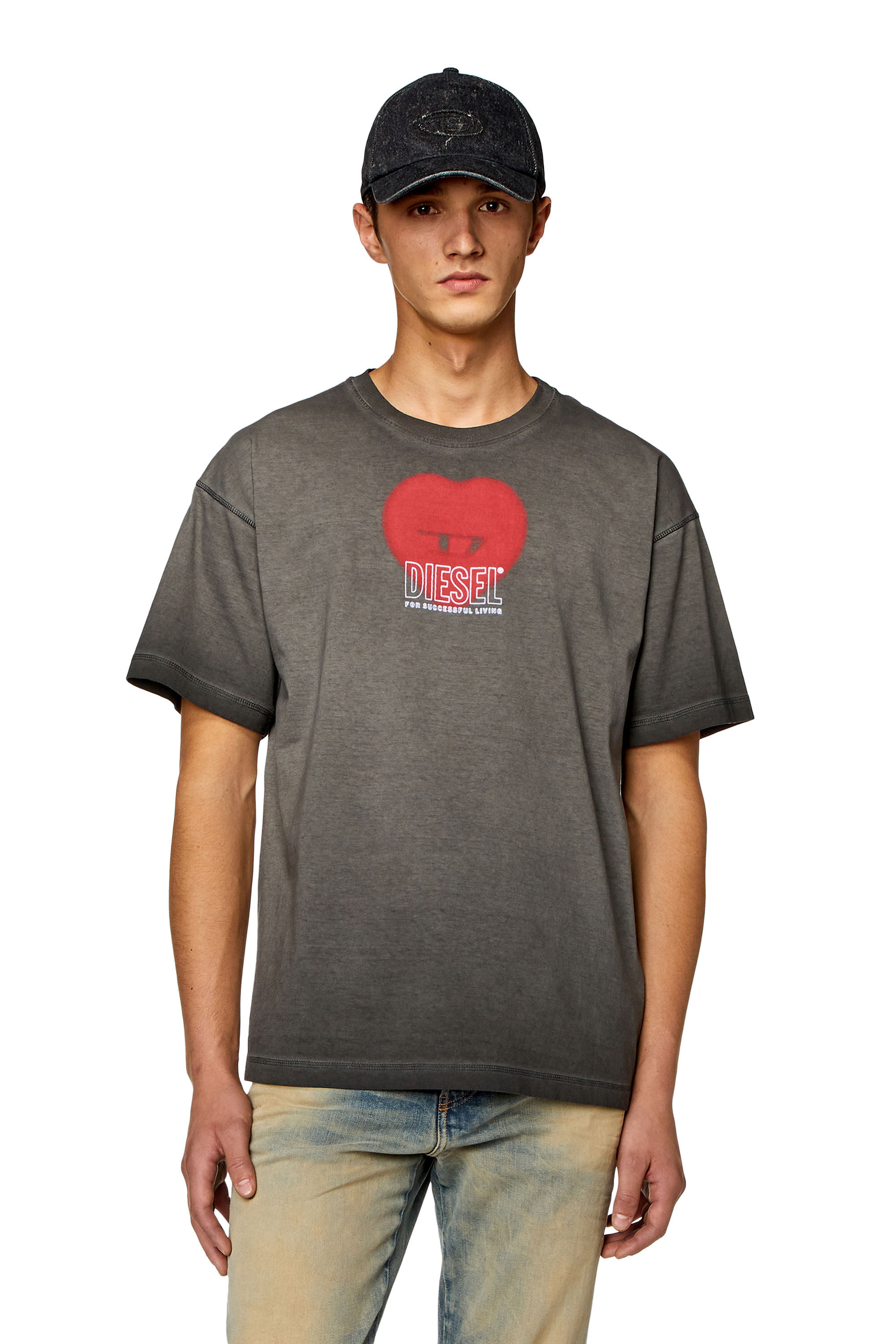 Diesel - T-BUXT-N4, Man T-shirt with heart print in Grey - Image 3