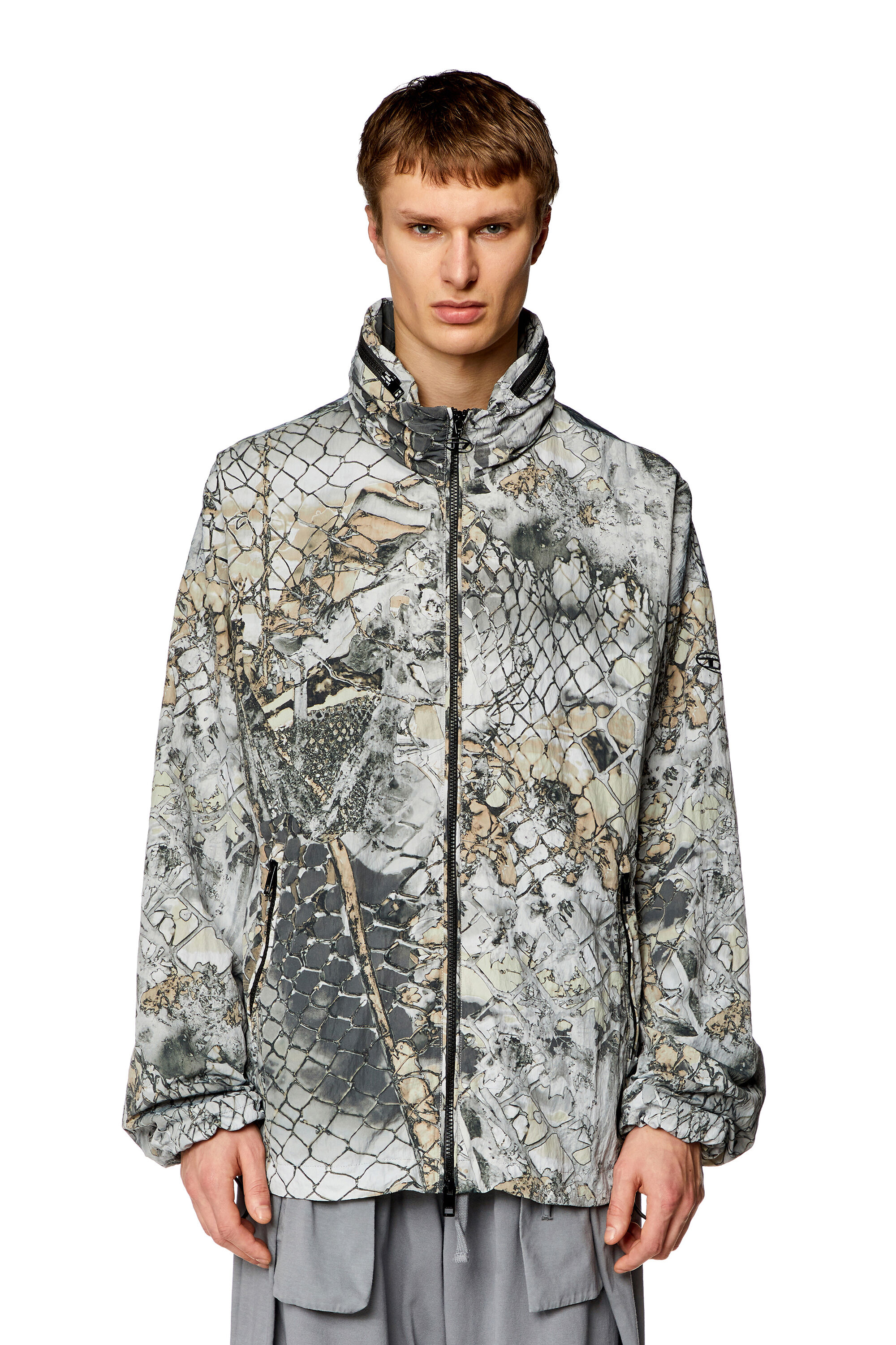 Men's Windbreaker with abstract print | Grey | Diesel