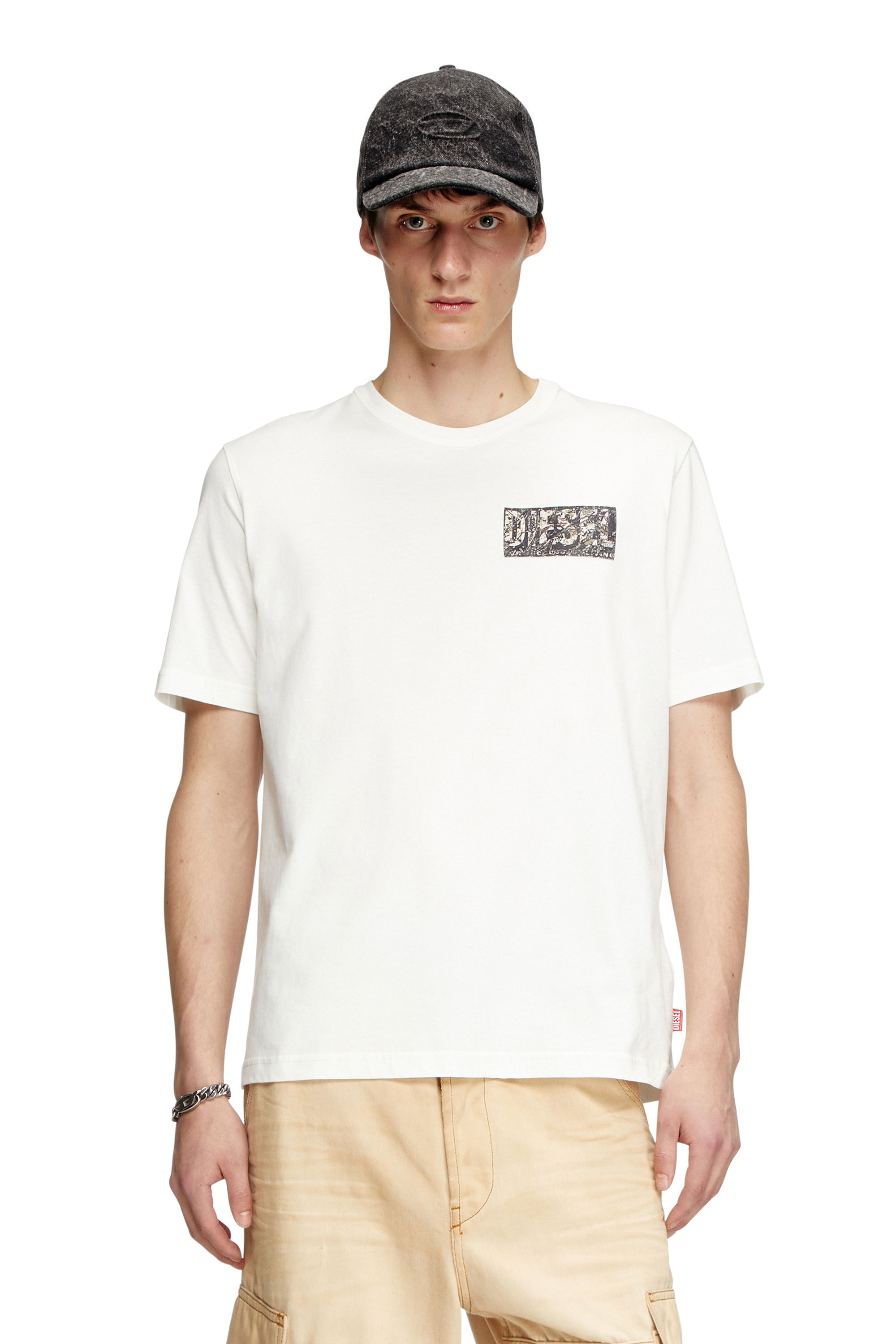 Men's T-shirt with gabardine patch logo | White | Diesel