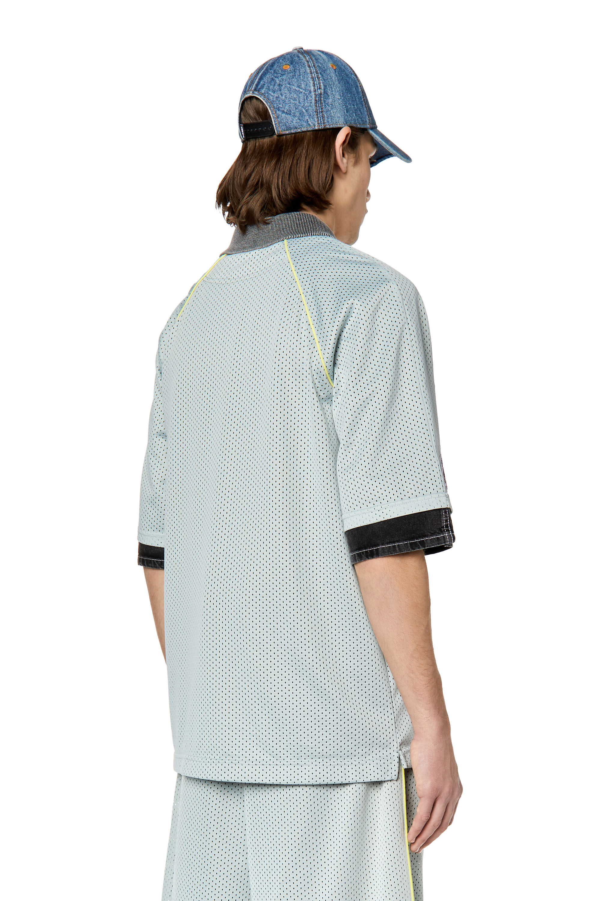 Diesel - T-MEC, Man's Mesh polo shirt with denim accents in Light Grey - 4