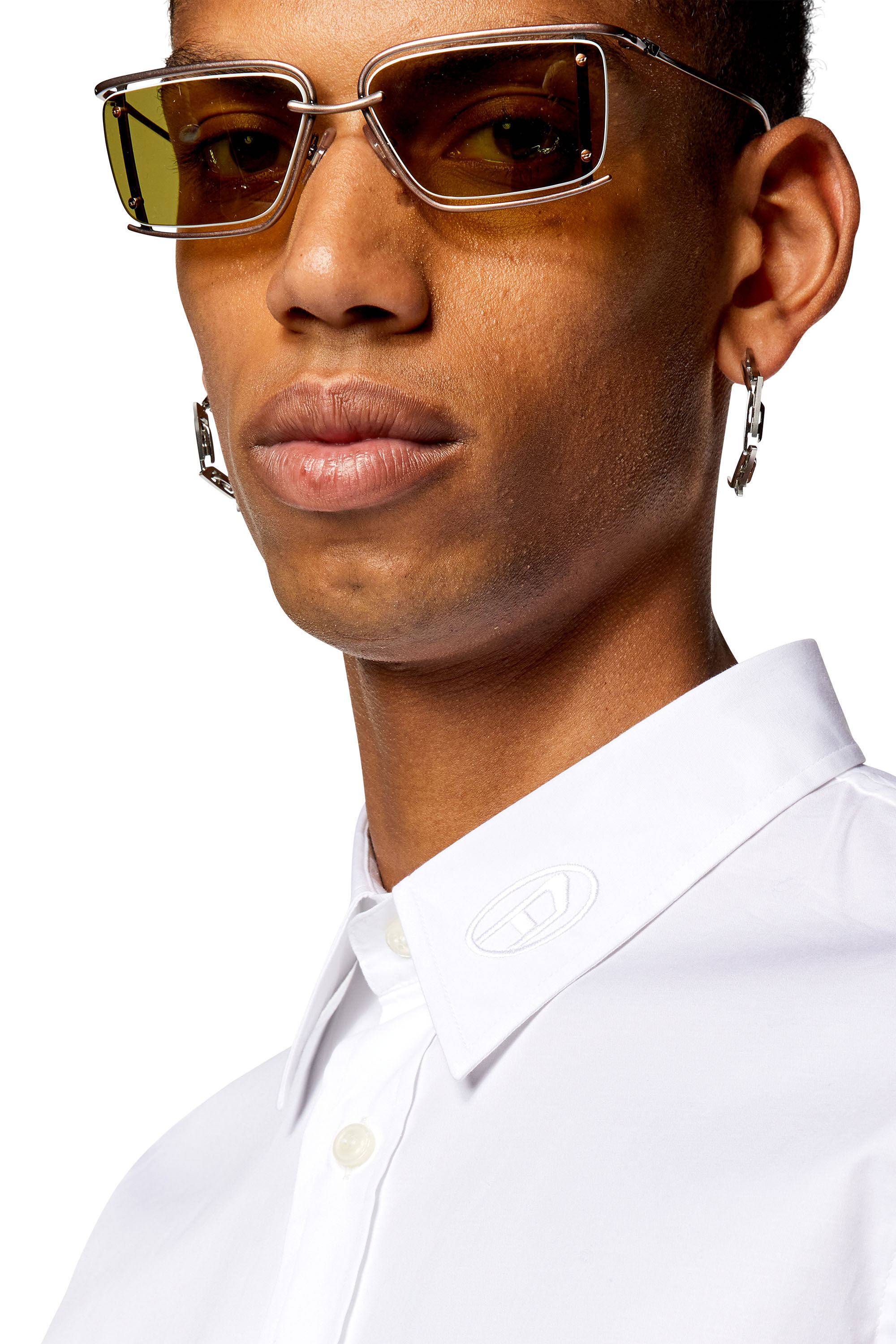 Men's Micro-twill shirt with tonal embroidery | White | Diesel Men's Micro-twill shirt with tonal embroidery | White | Diesel