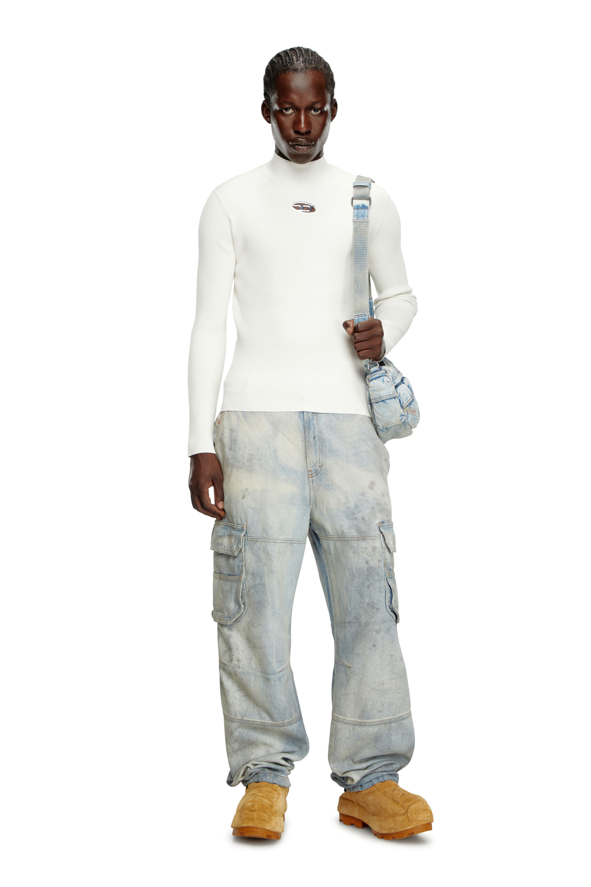 Diesel - K-ZACKARY, Man's Mock-neck jumper with Oval D in White - 1