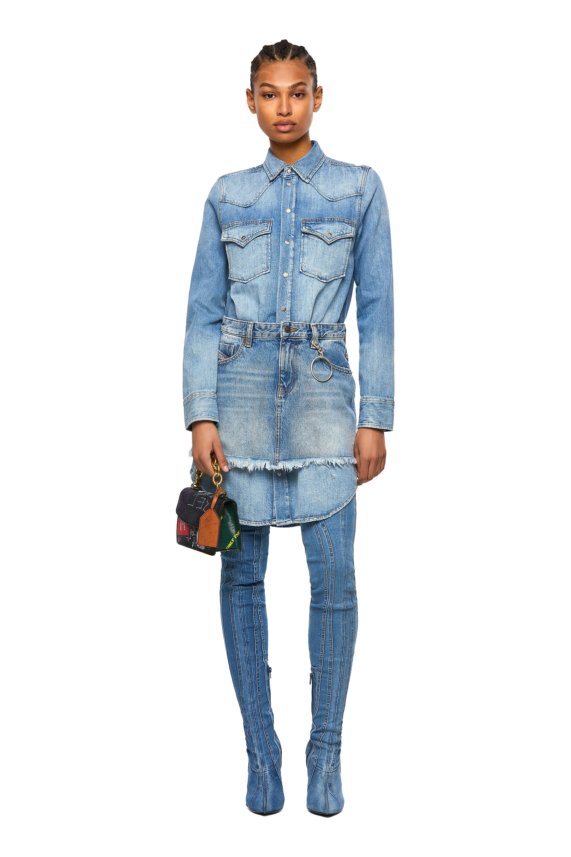 Diesel denim shirt dress with skirt overlay discount
