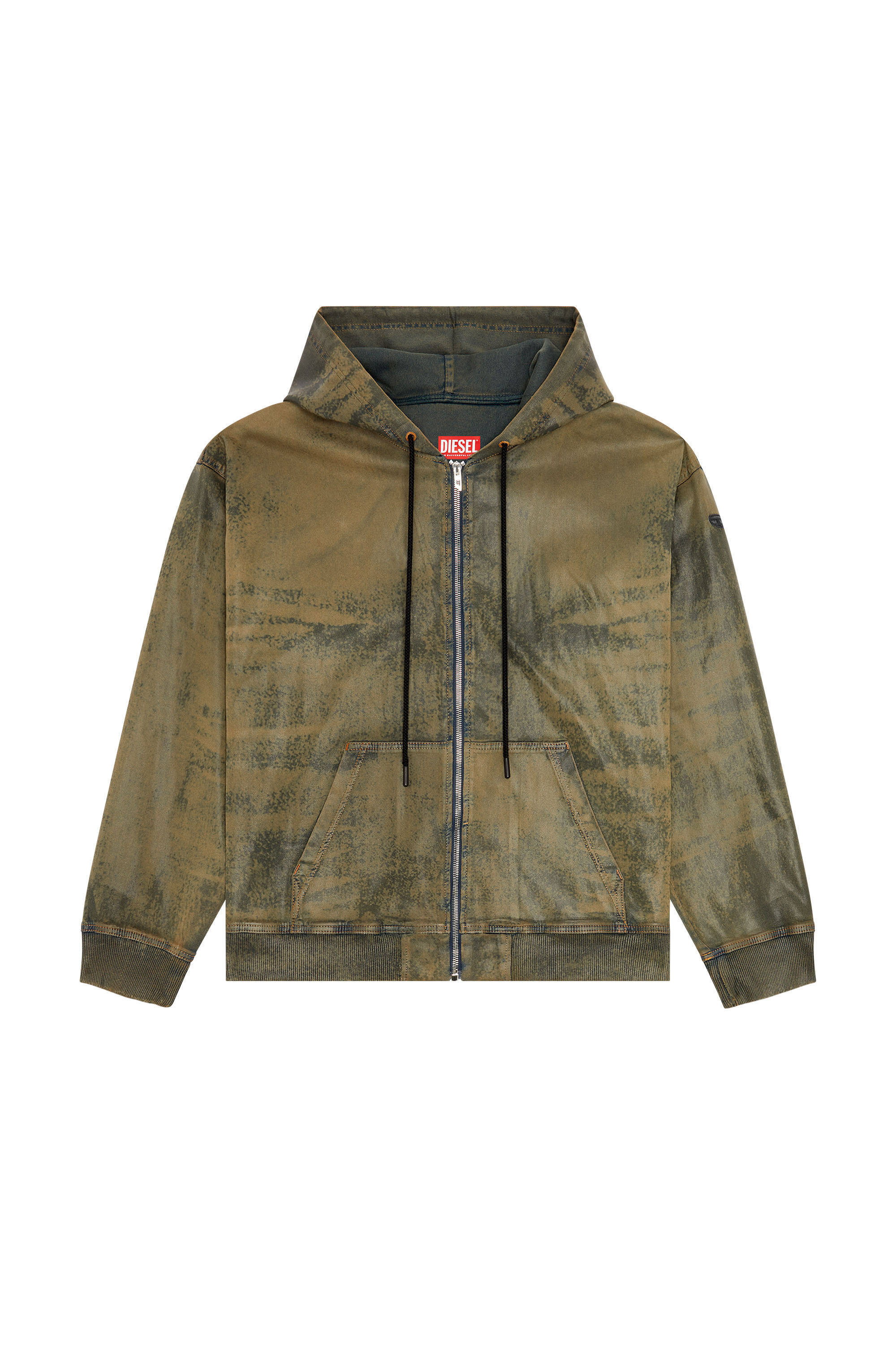 Women's Zip hoodie in laser-print Track Denim | Brown | Diesel
