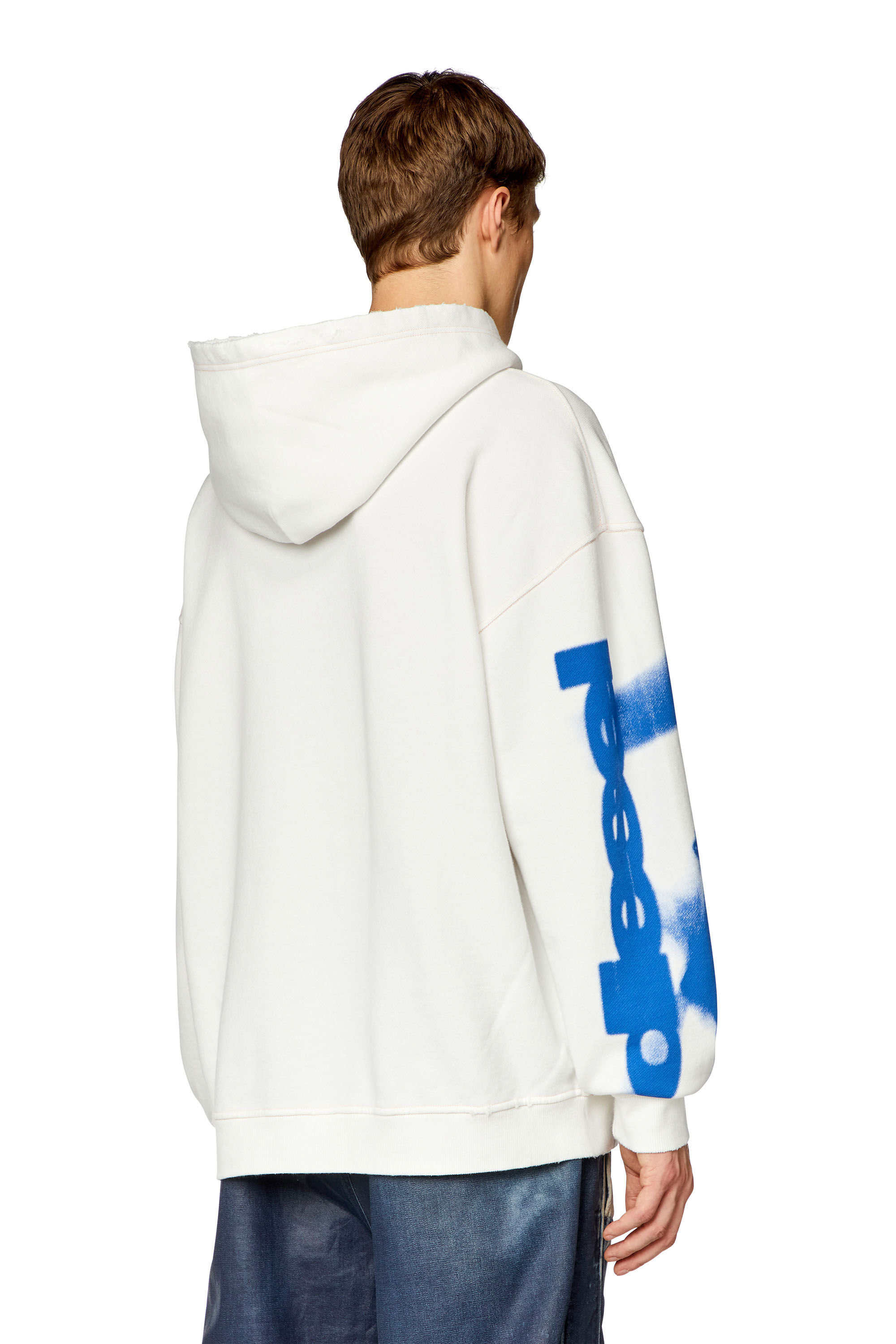 Men s Distressed hoodie with smudgy print White Diesel