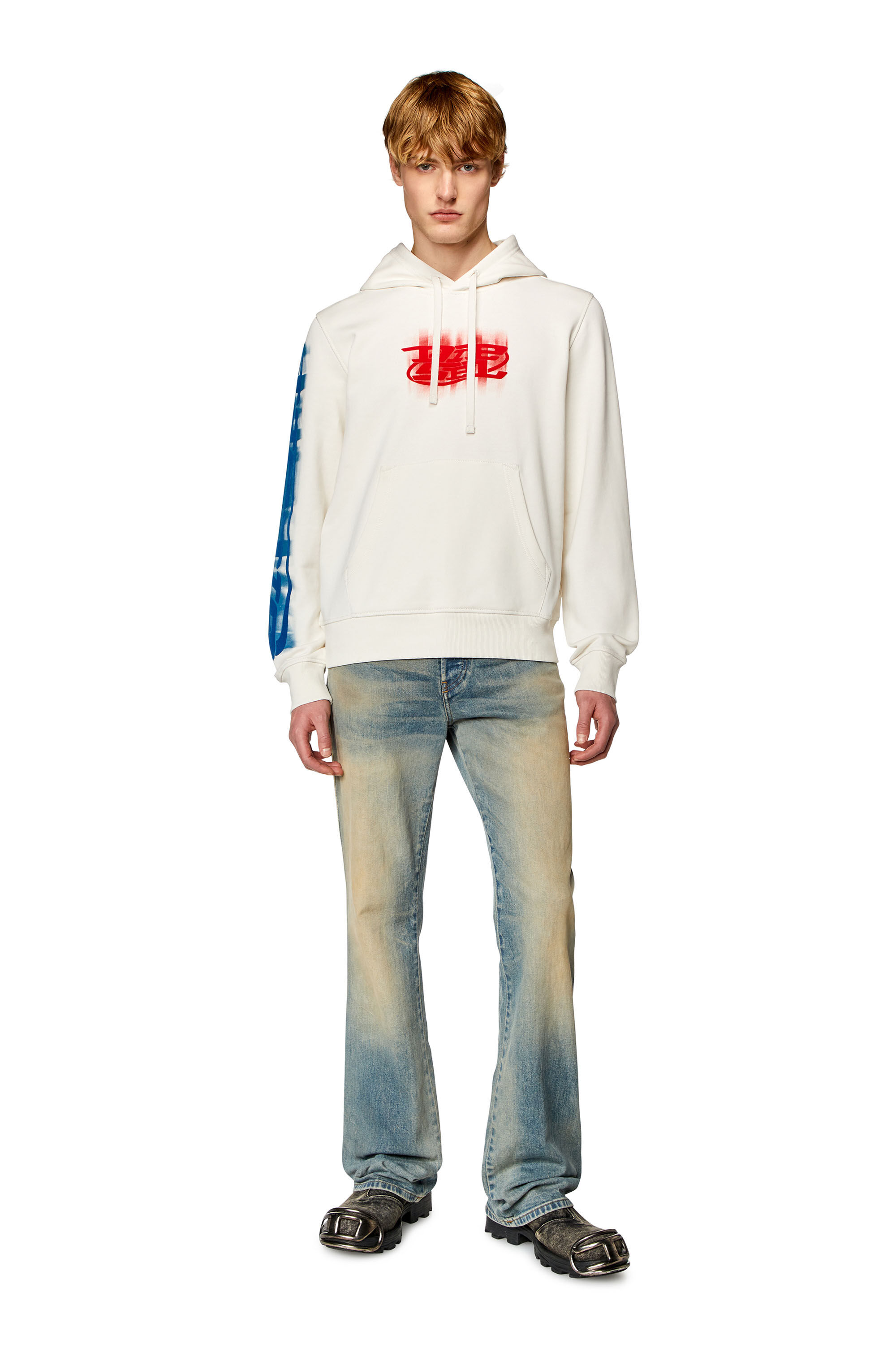Men's Hoodie with blurry Diesel prints | White | Diesel