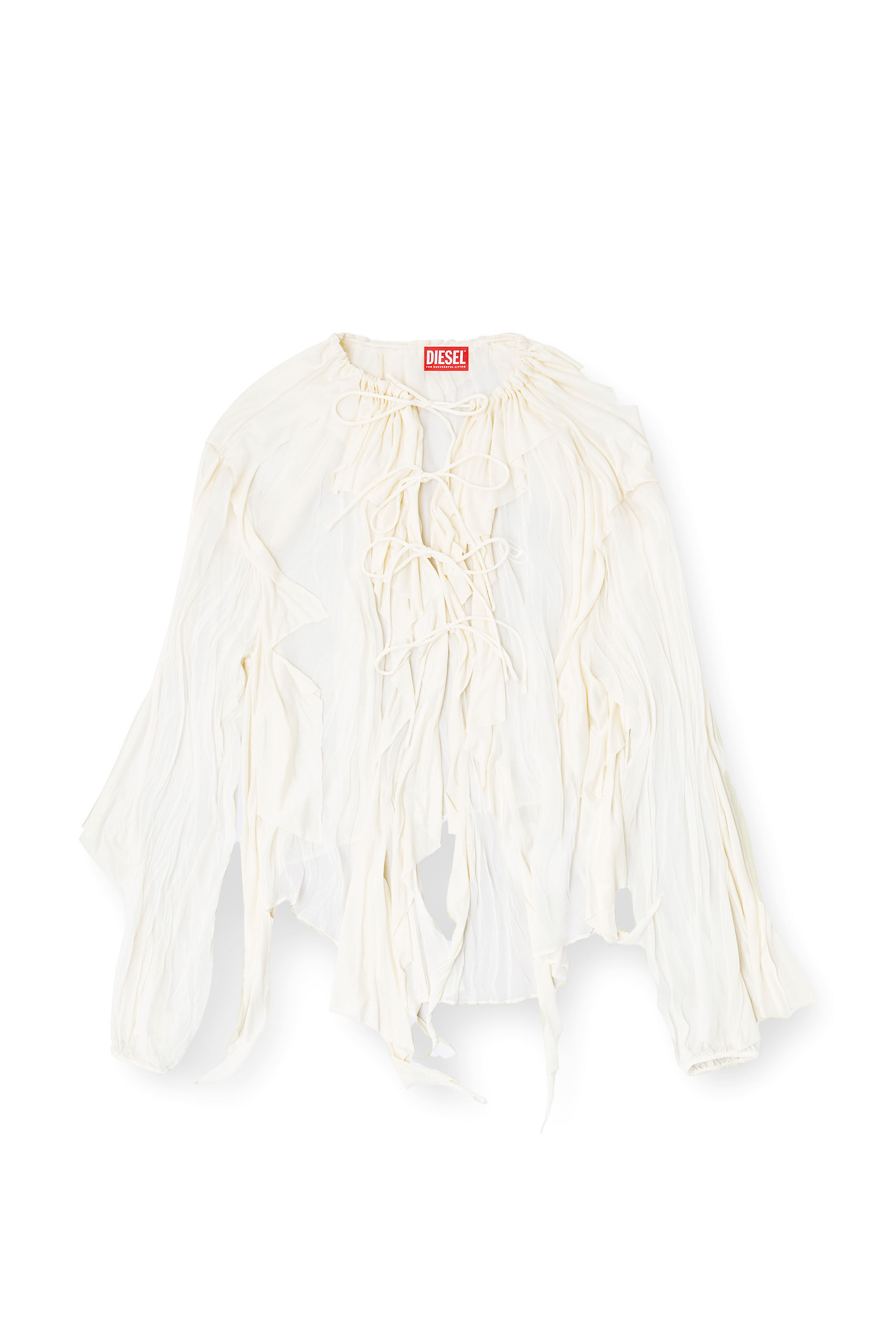 Diesel - C-LASSY, Blusa con volantes de muselina arrugada Mujer in Blanco - 2