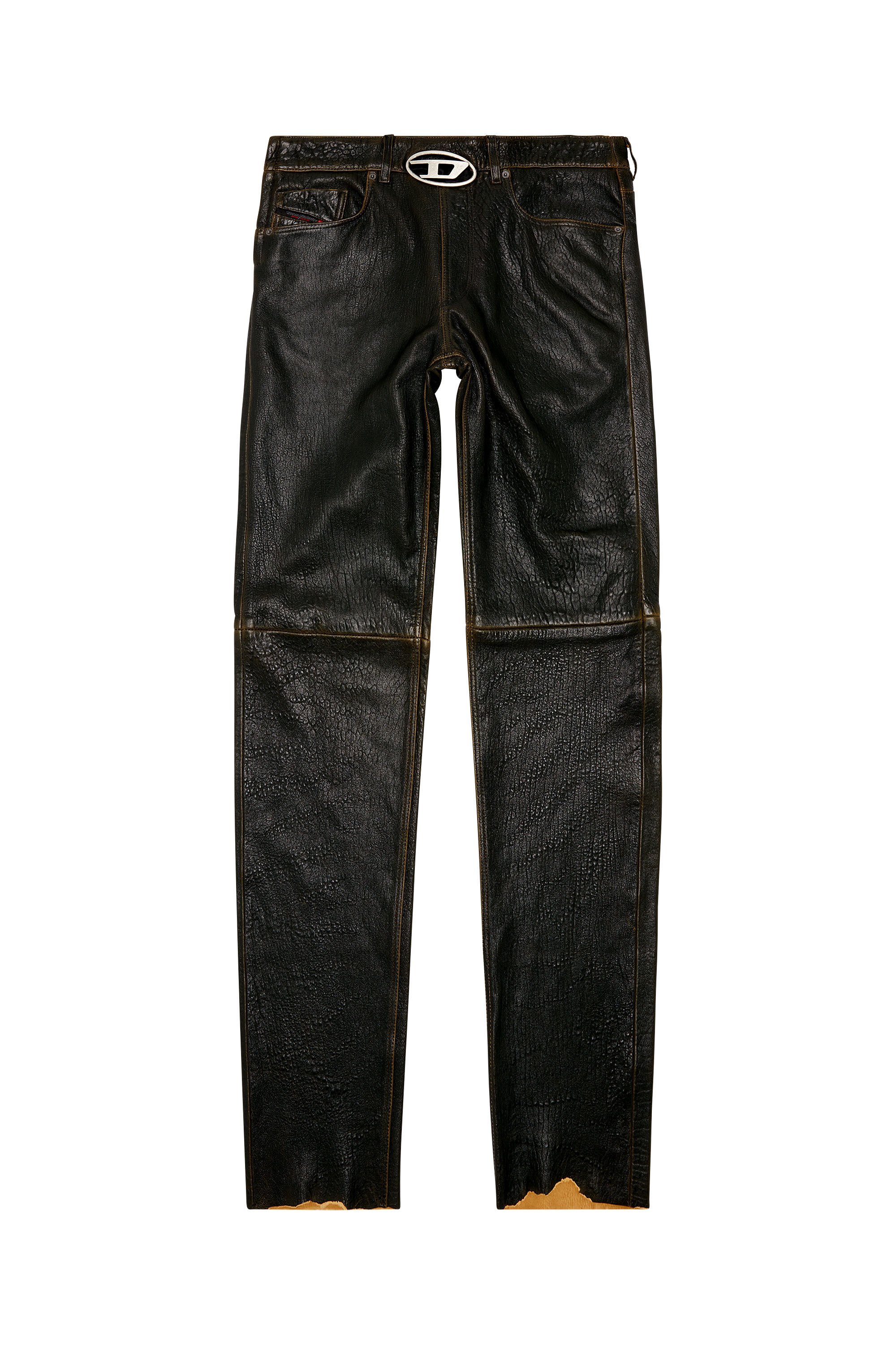 Men's Textured leather pants with logo cut-out | P-KOOMAN Diesel