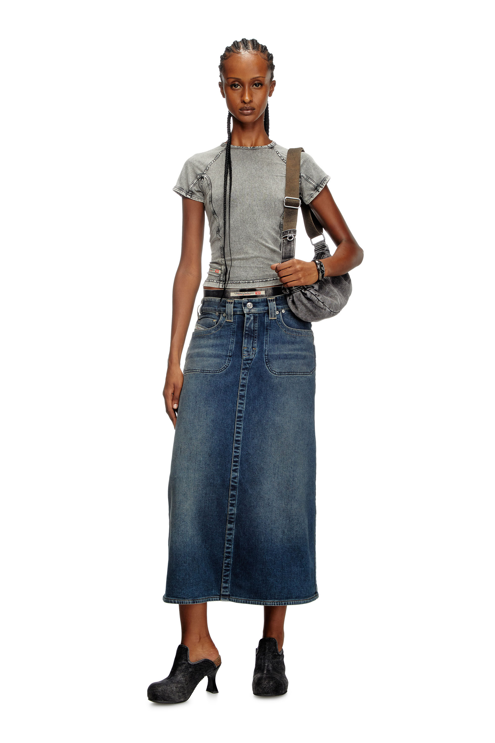 Diesel - DE-PAGO-MID-RE, Falda midi de Rehab denim Mujer in Azul marino - 1