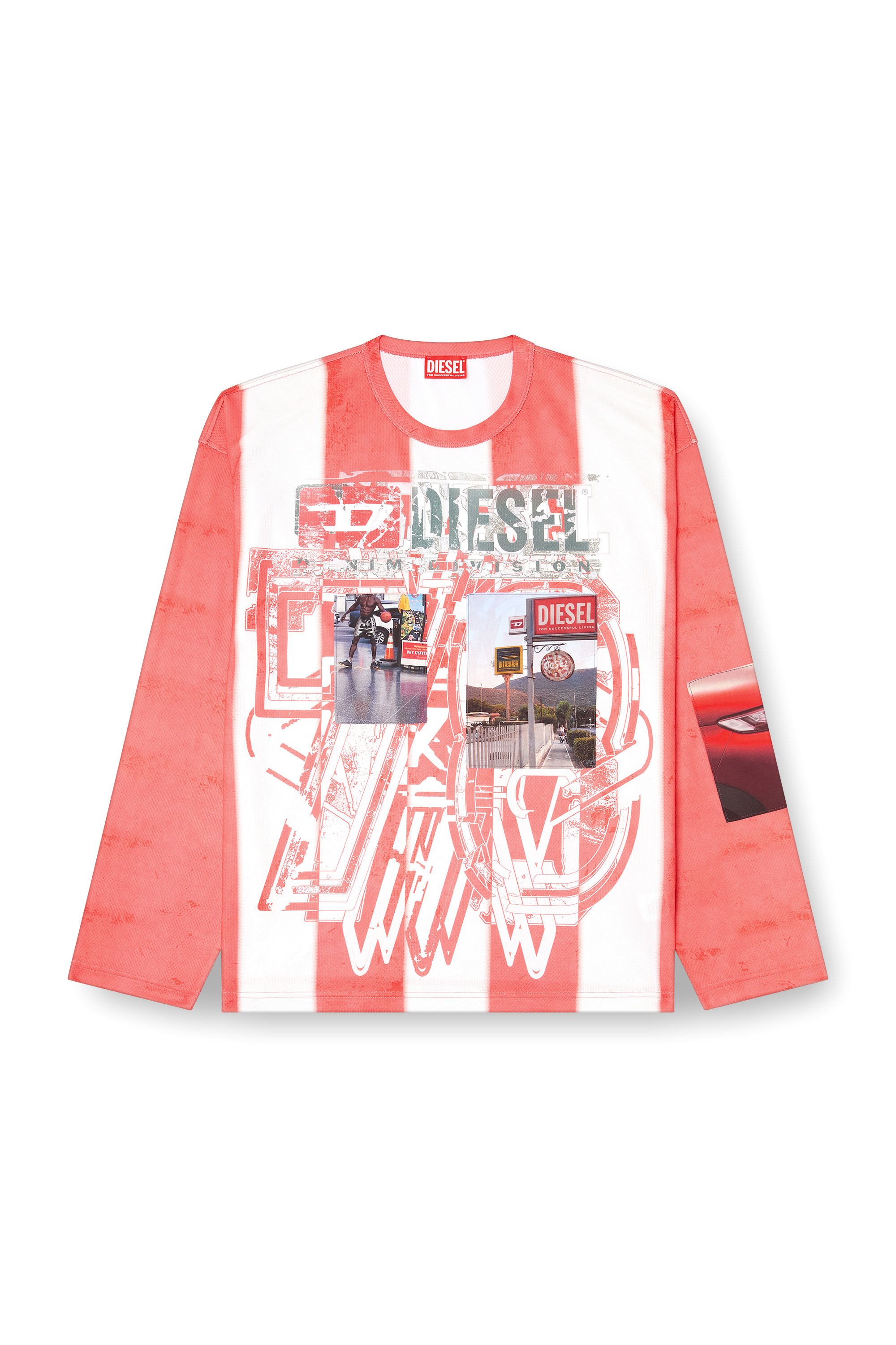 Diesel - T-RUBY, Camiseta de manga larga de rayas con parches fotográficos Hombre in Multicolor - 2