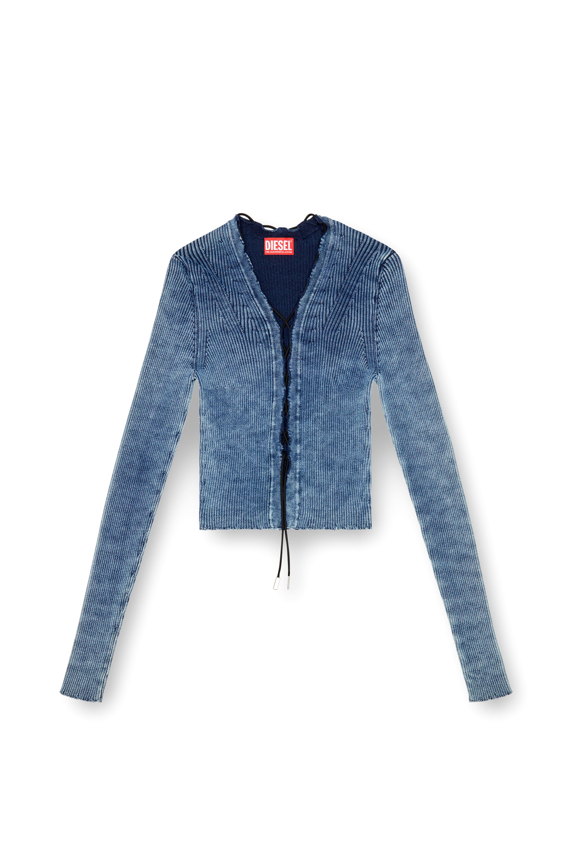 Women's Cropped lace-up top in indigo knit | Blue | Diesel