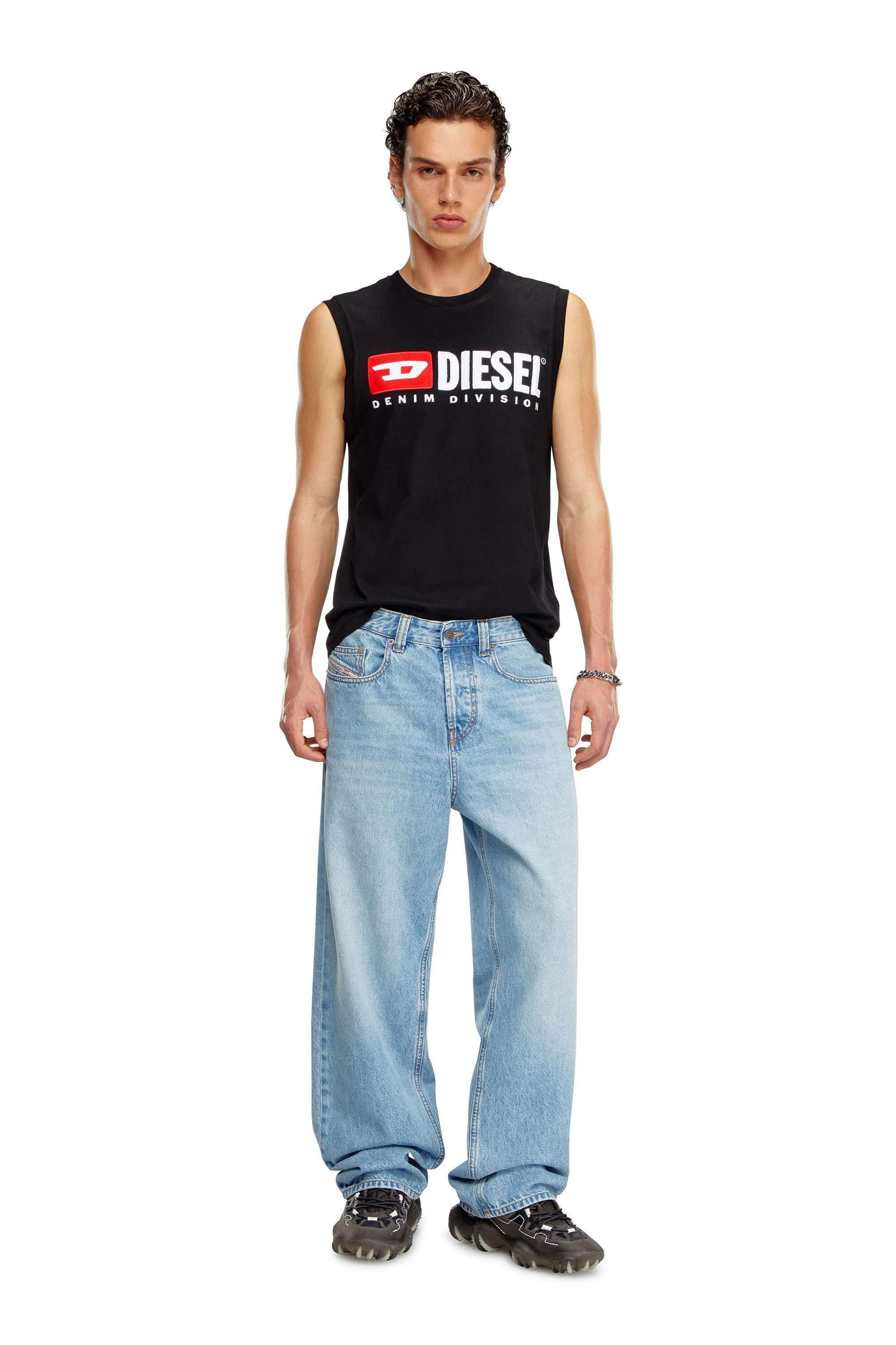 Diesel - T-ISCO-DIV, Man Tank top with chest logo print in Black - Image 1