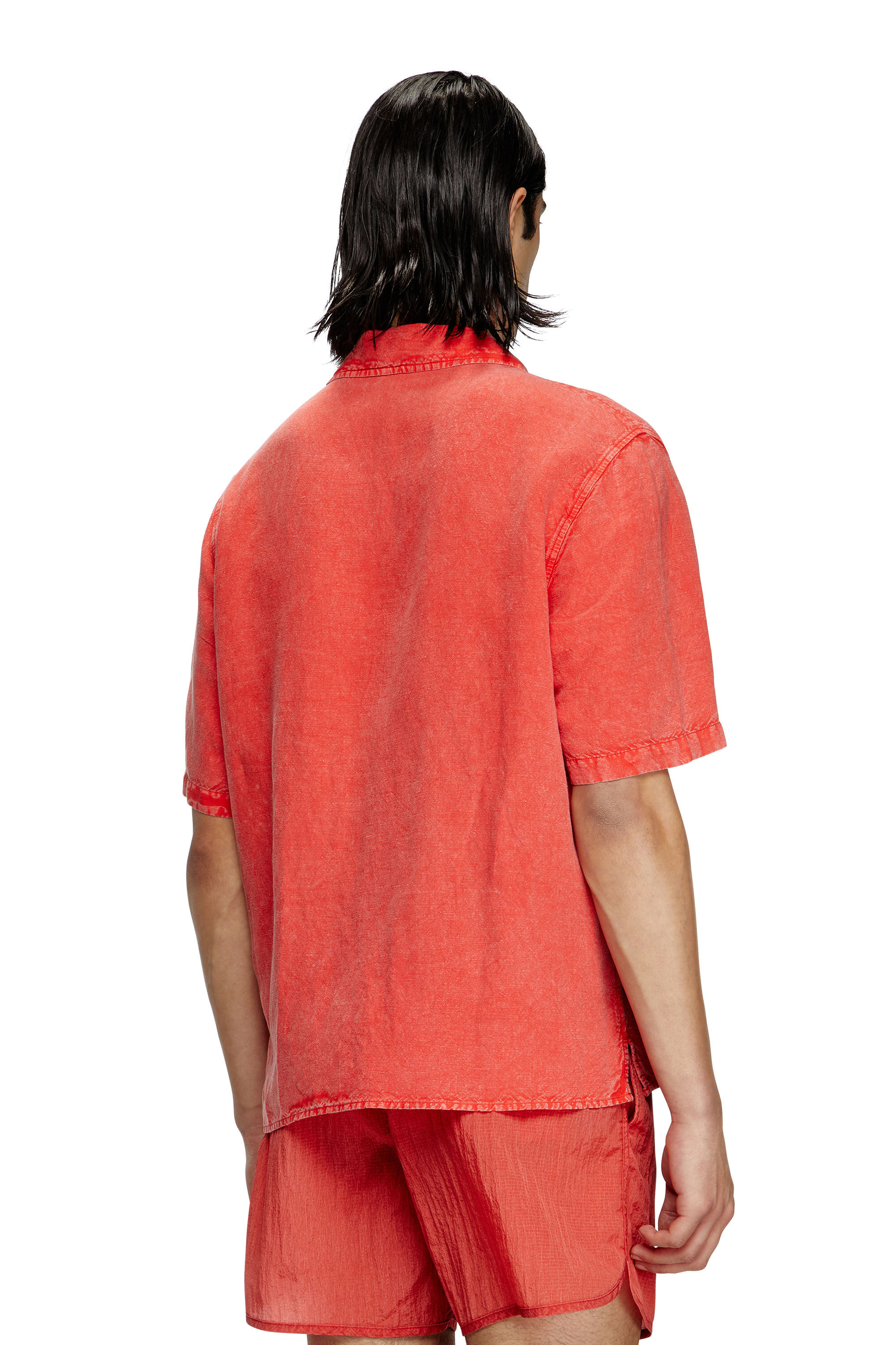 *Diesel*チャールズ-D-ポップ プリント ビーチシャツ Men's Beach shirt in linen blend | Red | Diesel