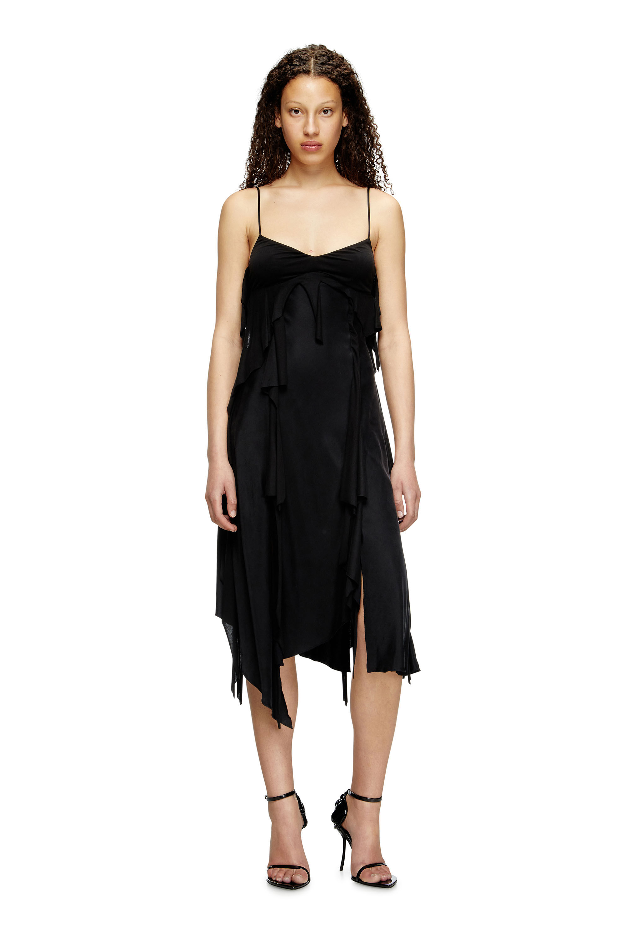 【初回限定お試し価格】 Satin Women's dress Diesel | Black | flounces raw-cut with スーツ・フォーマル・ドレス