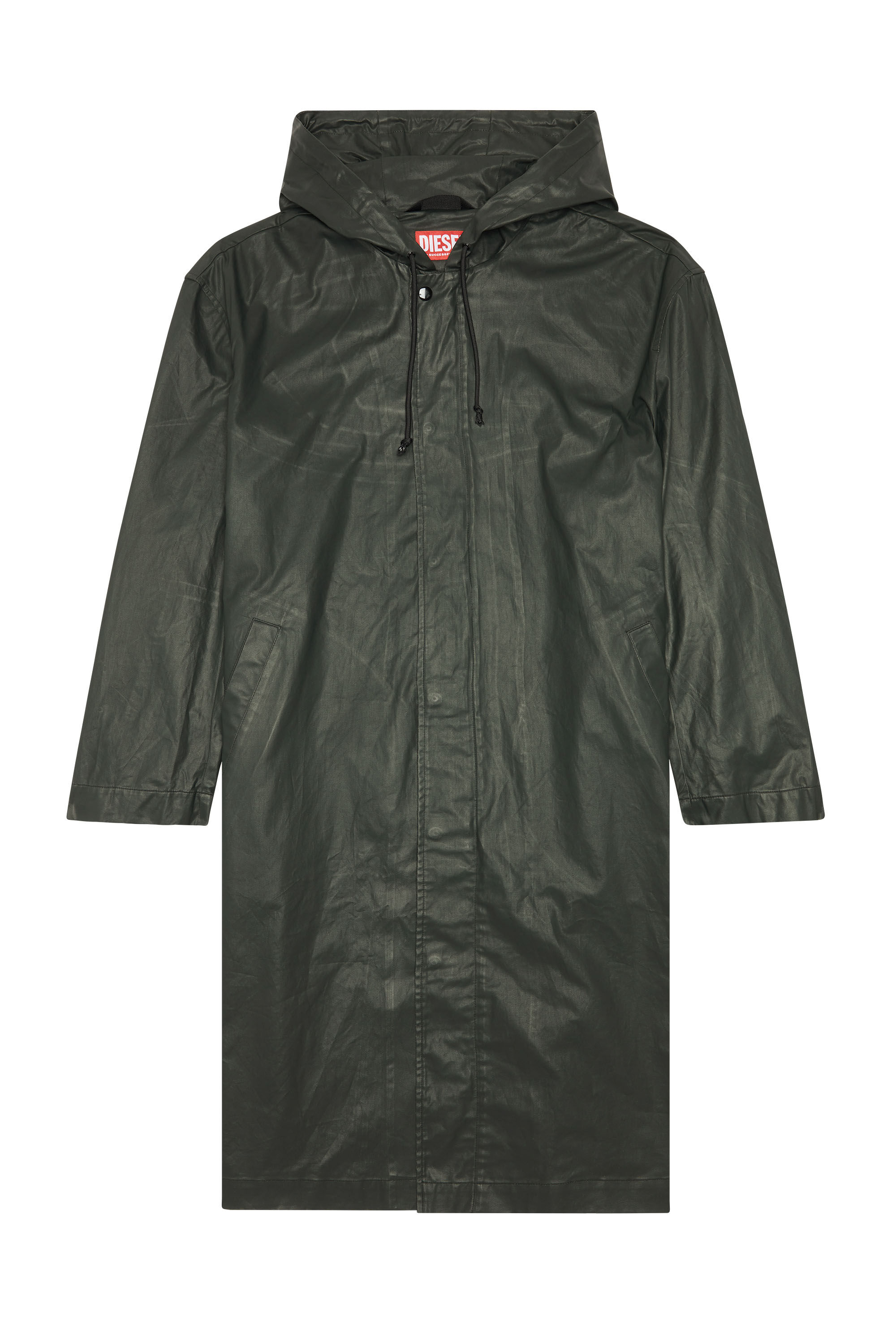 Men s Long jacket in coated cotton twill Black Diesel
