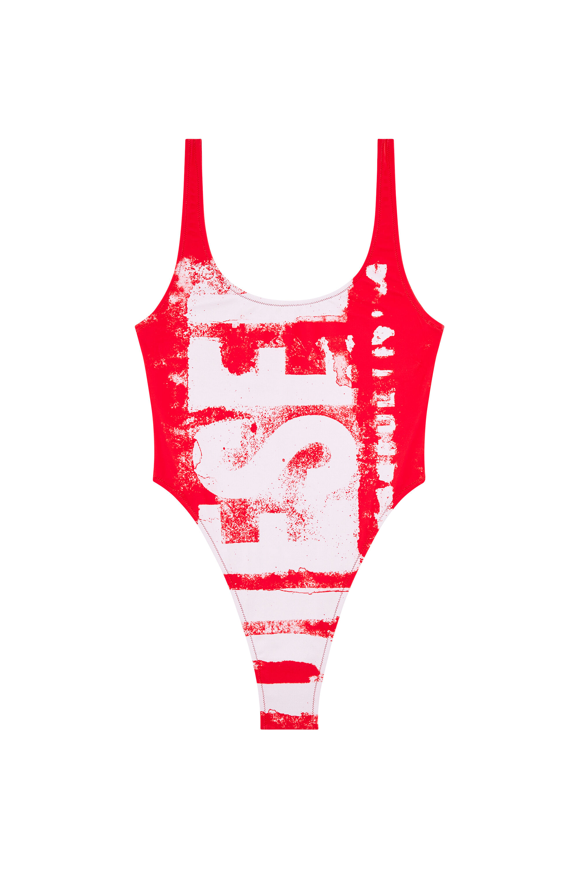 Diesel - BFSW-PAMELA, Mujer Bañador con logotipo desteñido de tejido reciclado in Rojo - Image 4