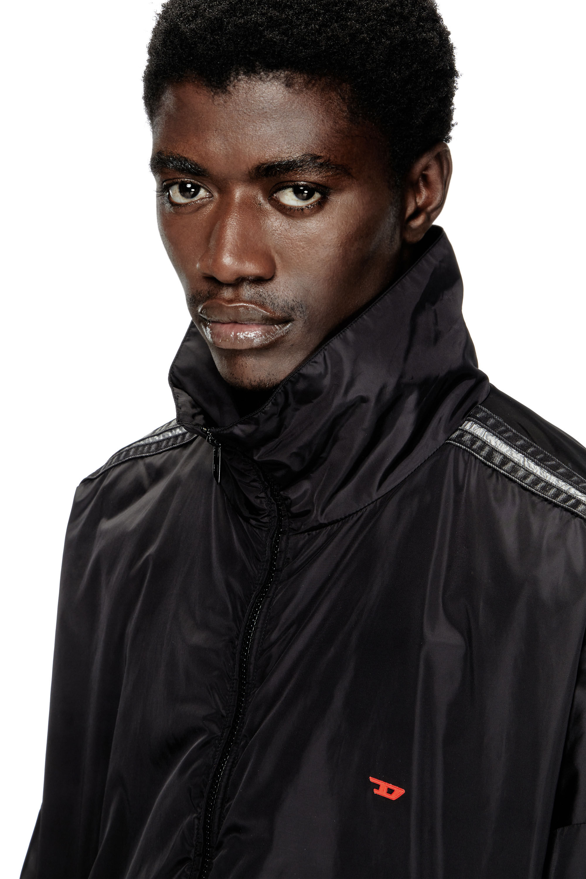 Men's Nylon track jacket with denim bands | Black | Diesel Men's Nylon track jacket with denim bands | Black | Diesel