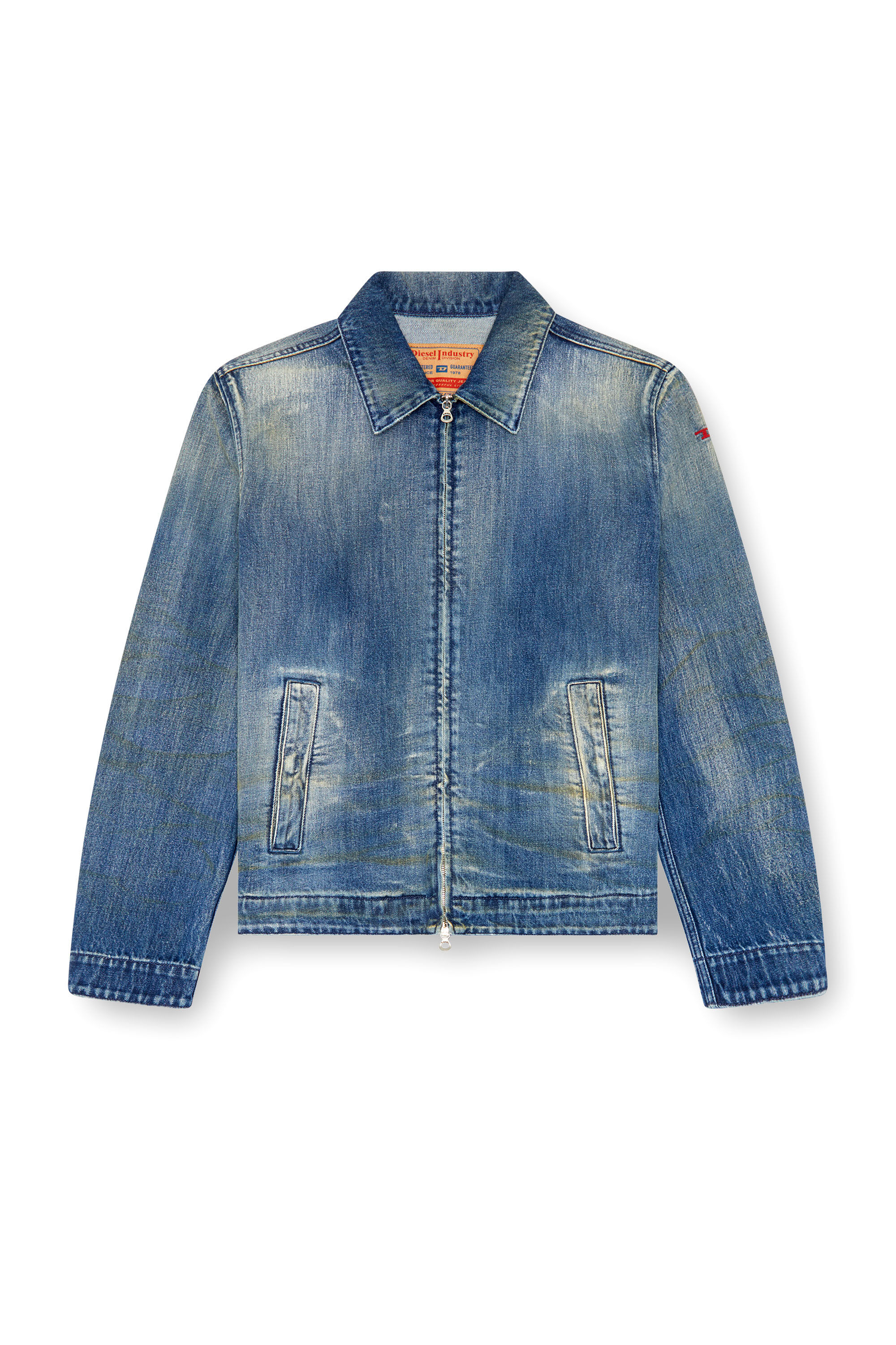 Diesel - D-ROHE, Man's Denim blouson jacket with dirt wash in Medium blue - 2