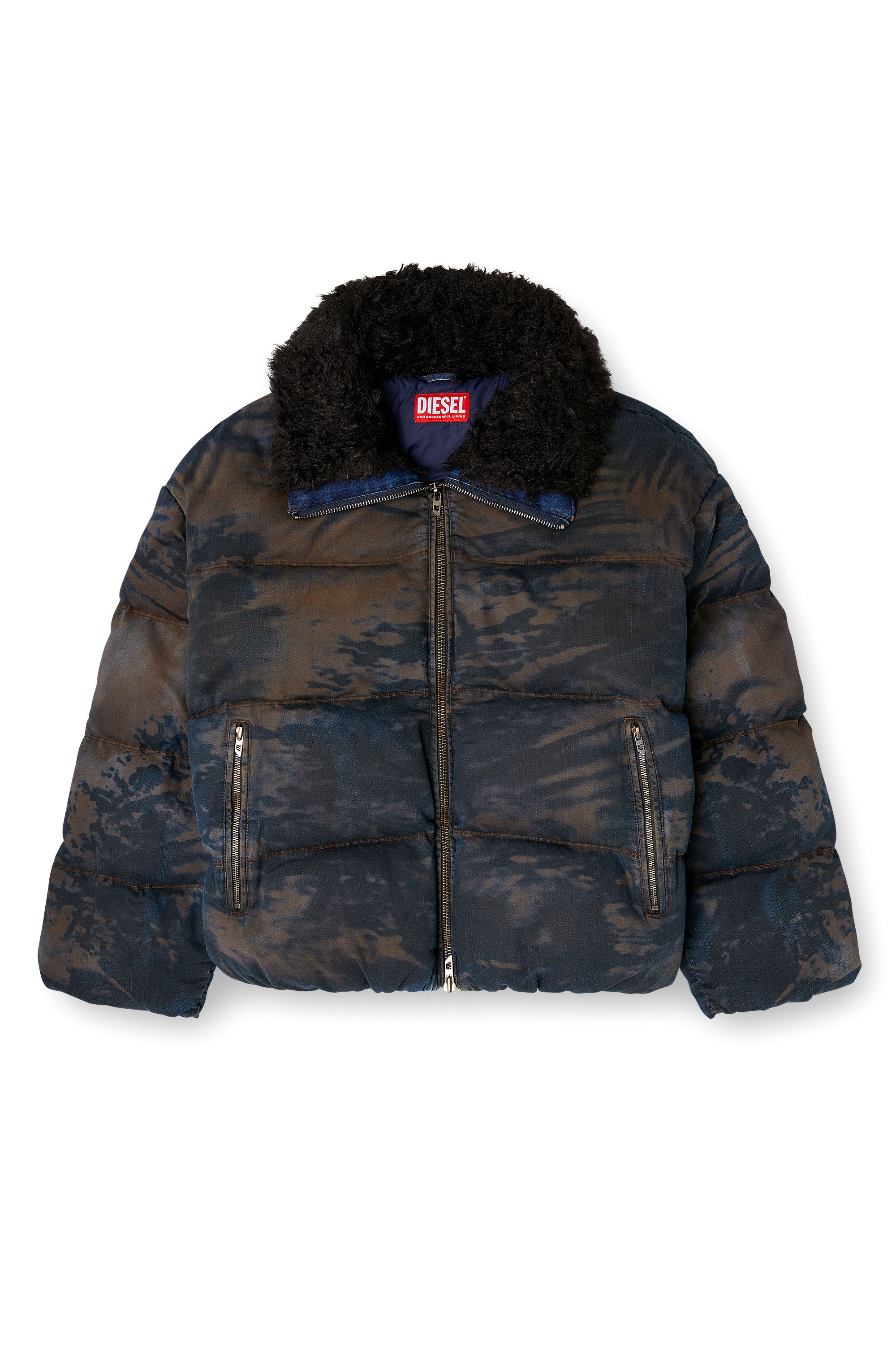 Diesel - W-JOHNS, Chaqueta de plumón con estampado de camuflaje efecto denim sucio Hombre in Multicolor - 2