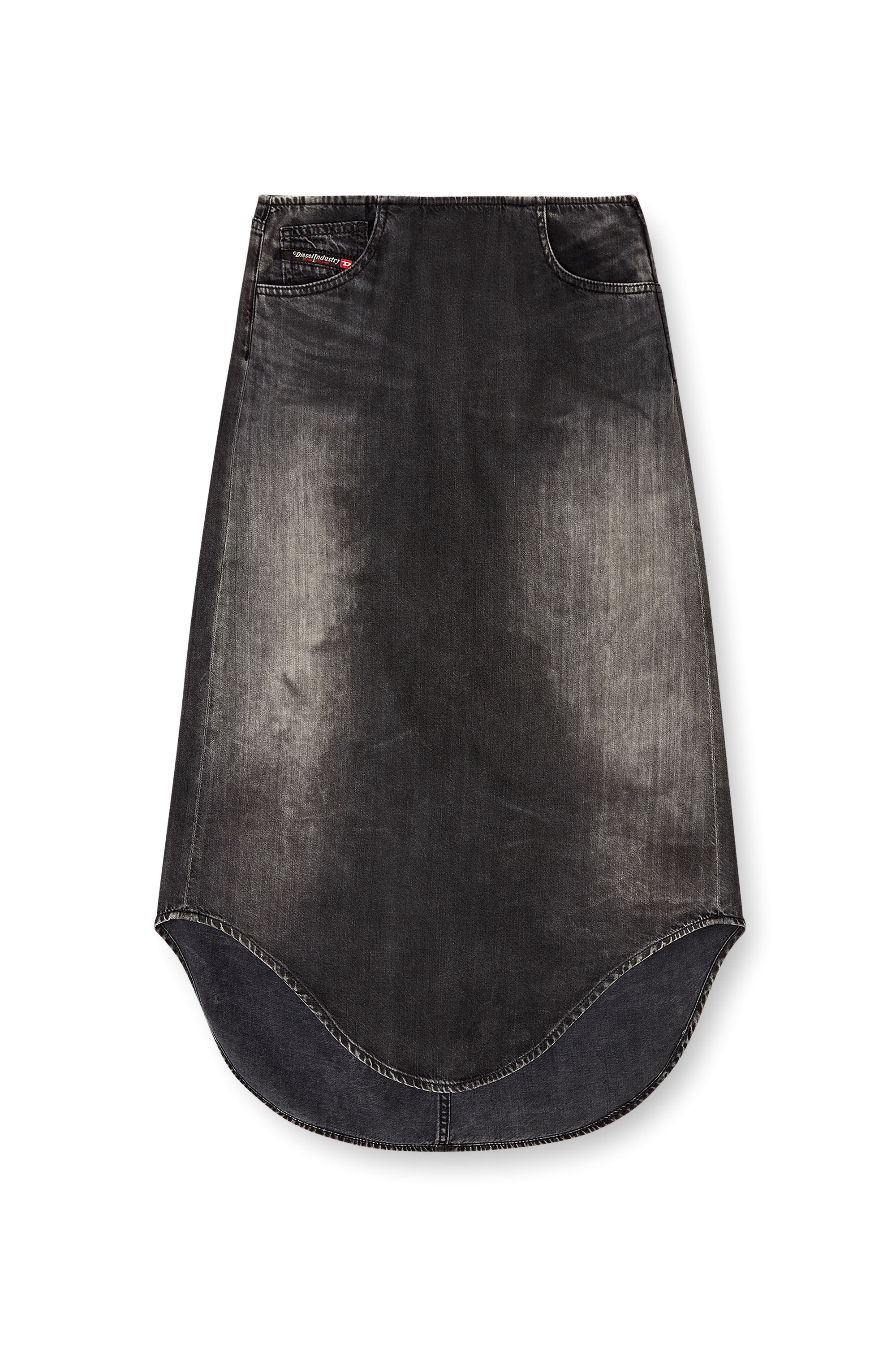 Diesel - DE-PLUMY-S, Falda midi de denim con efecto sombra Mujer in Negro - 2