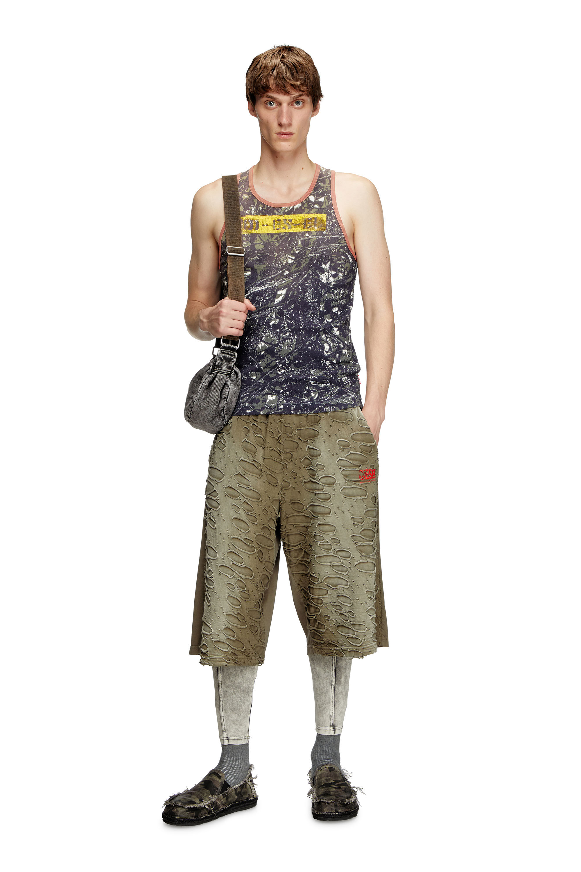 Diesel - T-LIFTY-CAMOU, Man's Camo print vest with contrasting trims in Black/Green - 1