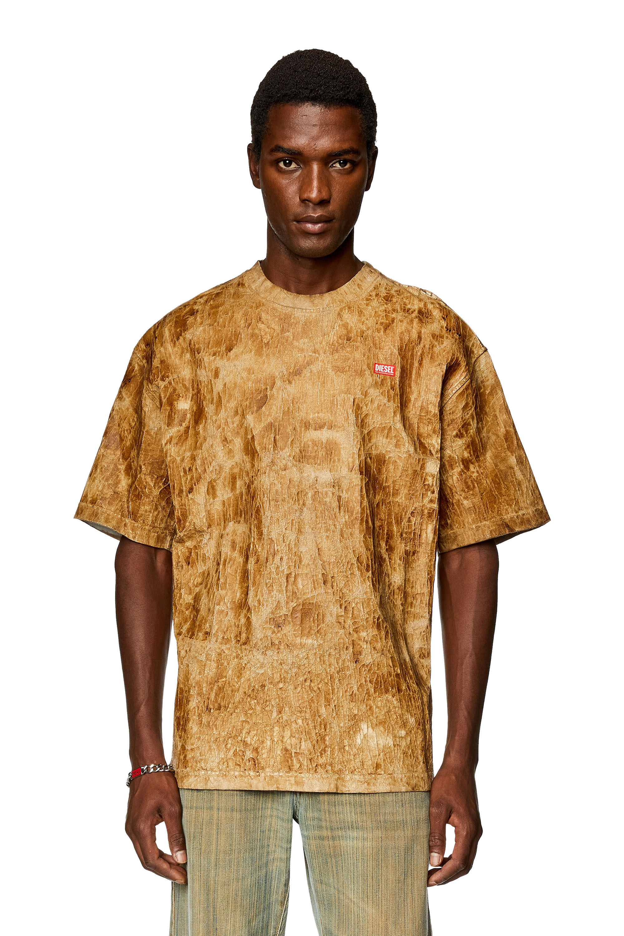 Tシャツ・カットソー DIESEL De astro fsg cotton top destroyed effect Men's T-shirt with destroyed peel-off effect | Beige | Diesel