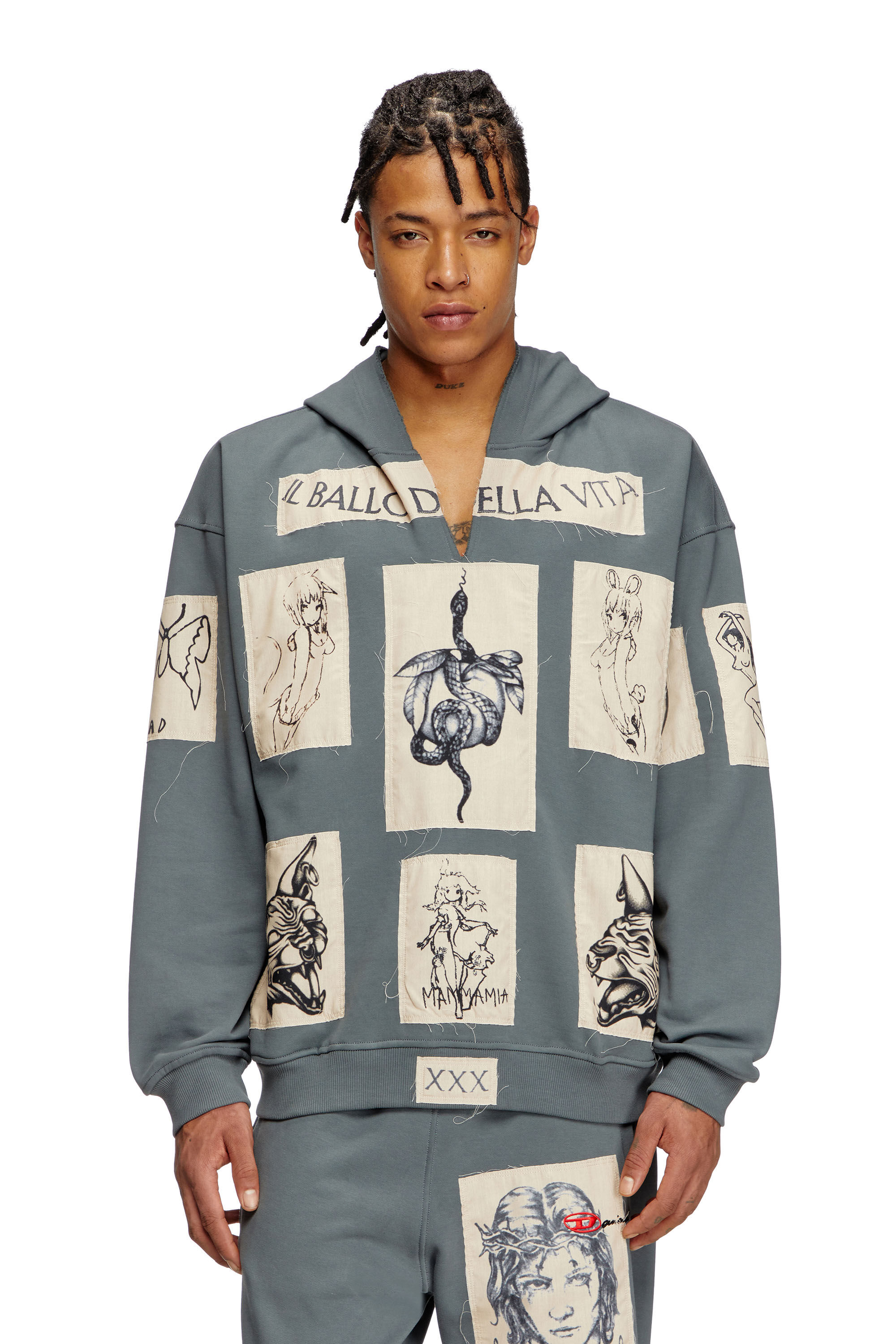 Diesel - S-BOXT-HOOD-DD, Sudadera con capucha y parches de tatuaje Unisex in Gris - 3