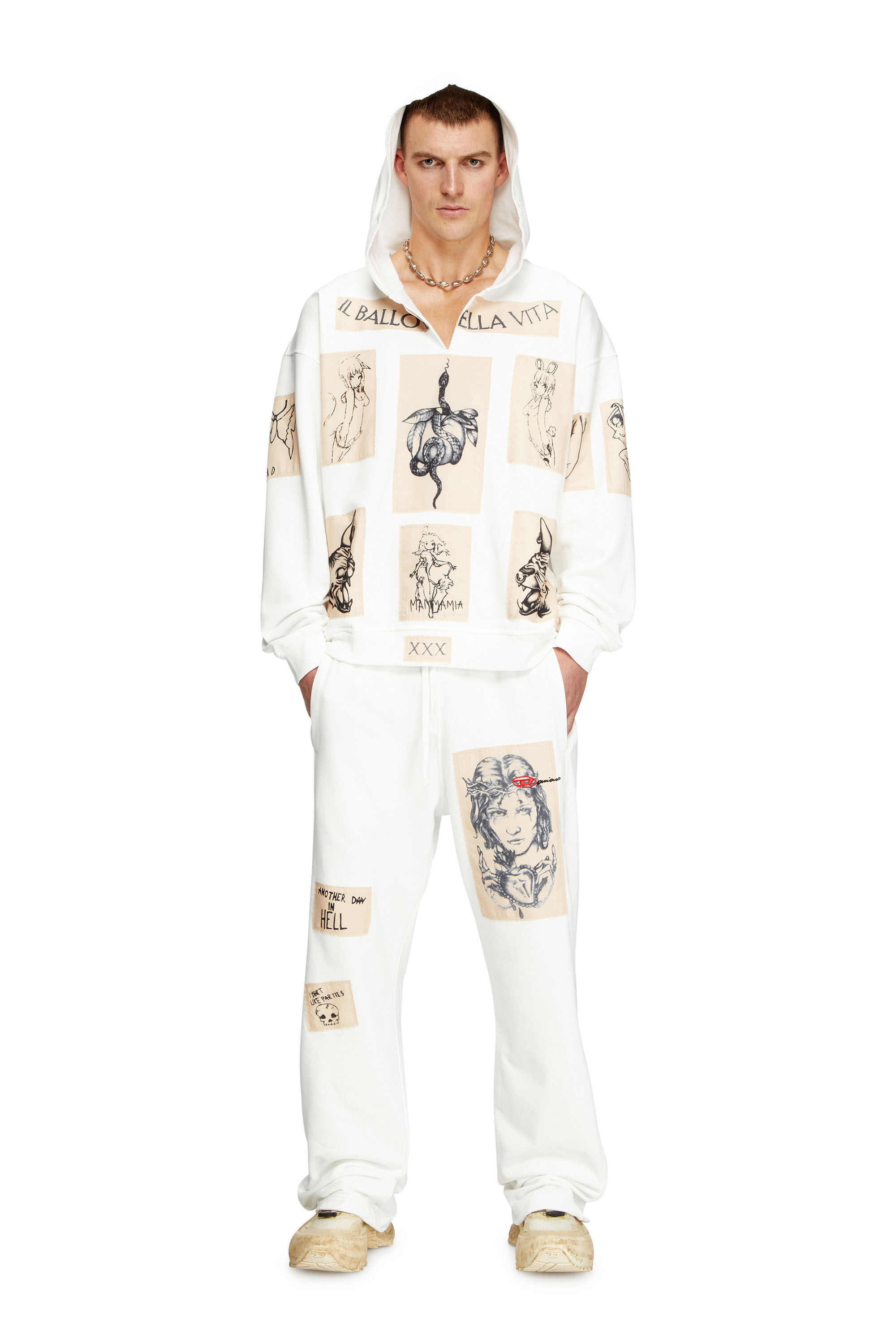 Women's Track pants with tattoo patches | White | Diesel Women's Track pants with tattoo patches | White | Diesel