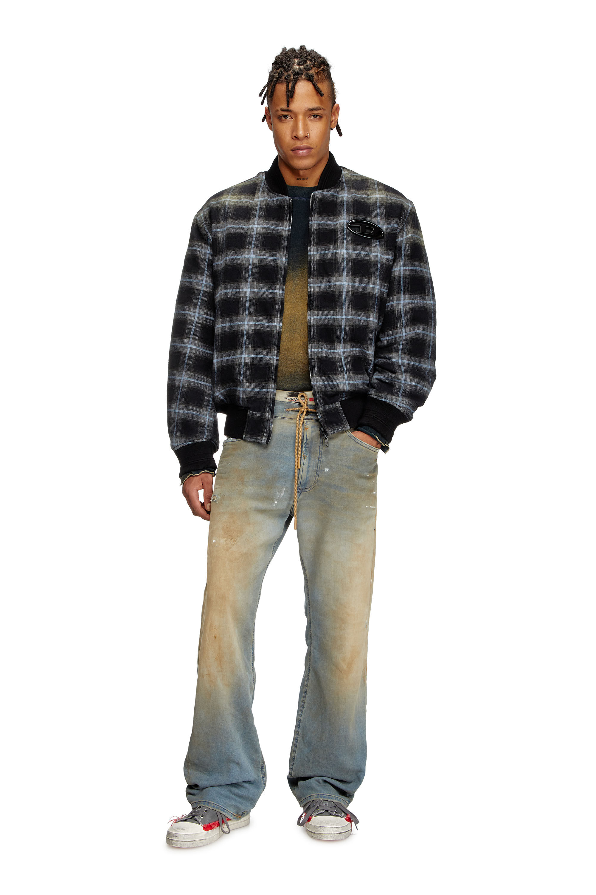 Diesel - J-SAINT, Chaqueta bomber acolchada en franela a cuadros Hombre in Multicolor - 1