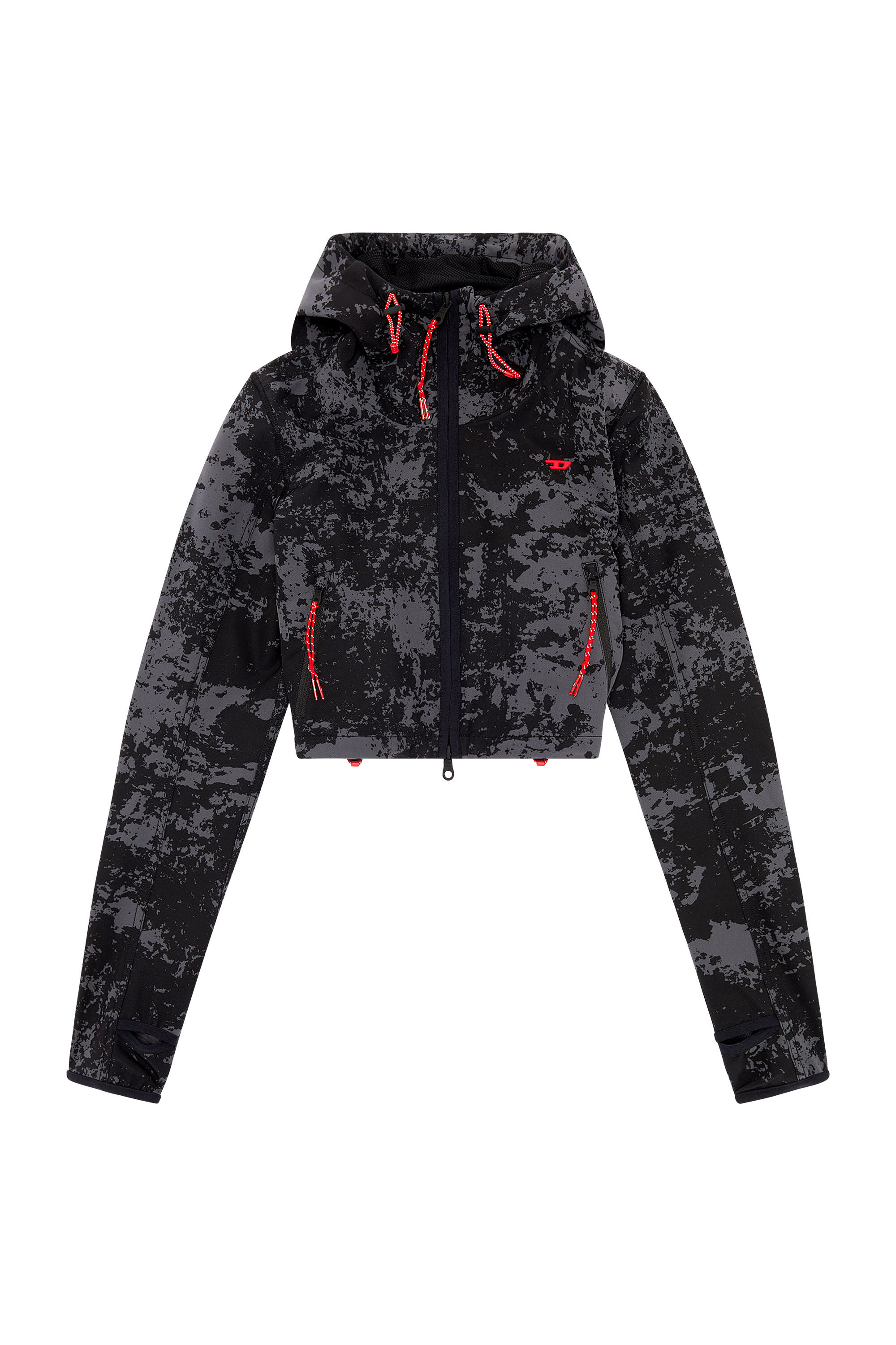 Women's Hooded cropped jacket with cloudy print | Black | Diesel