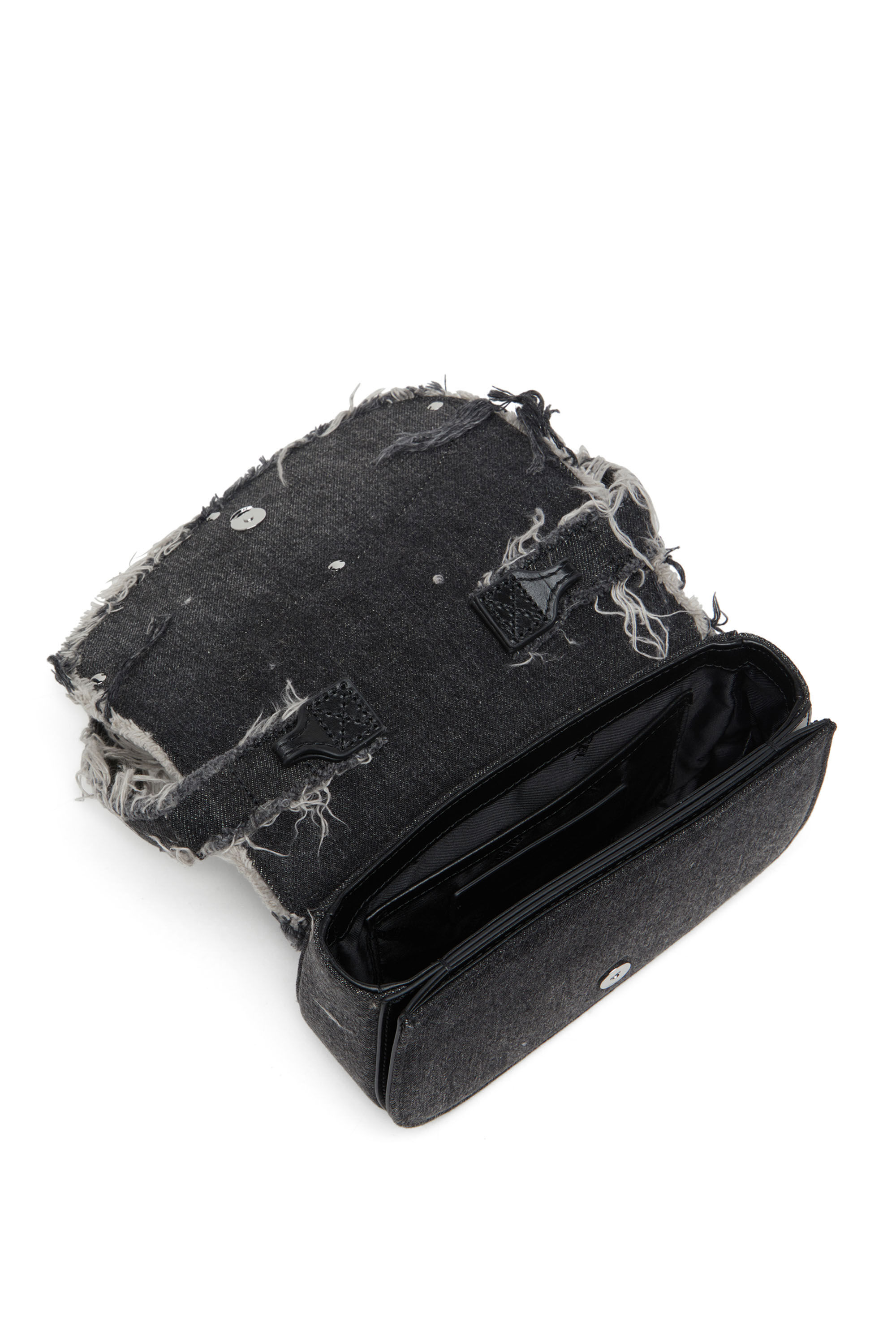 Women s 1DR Iconic shoulder bag in denim and crystals Black Diesel