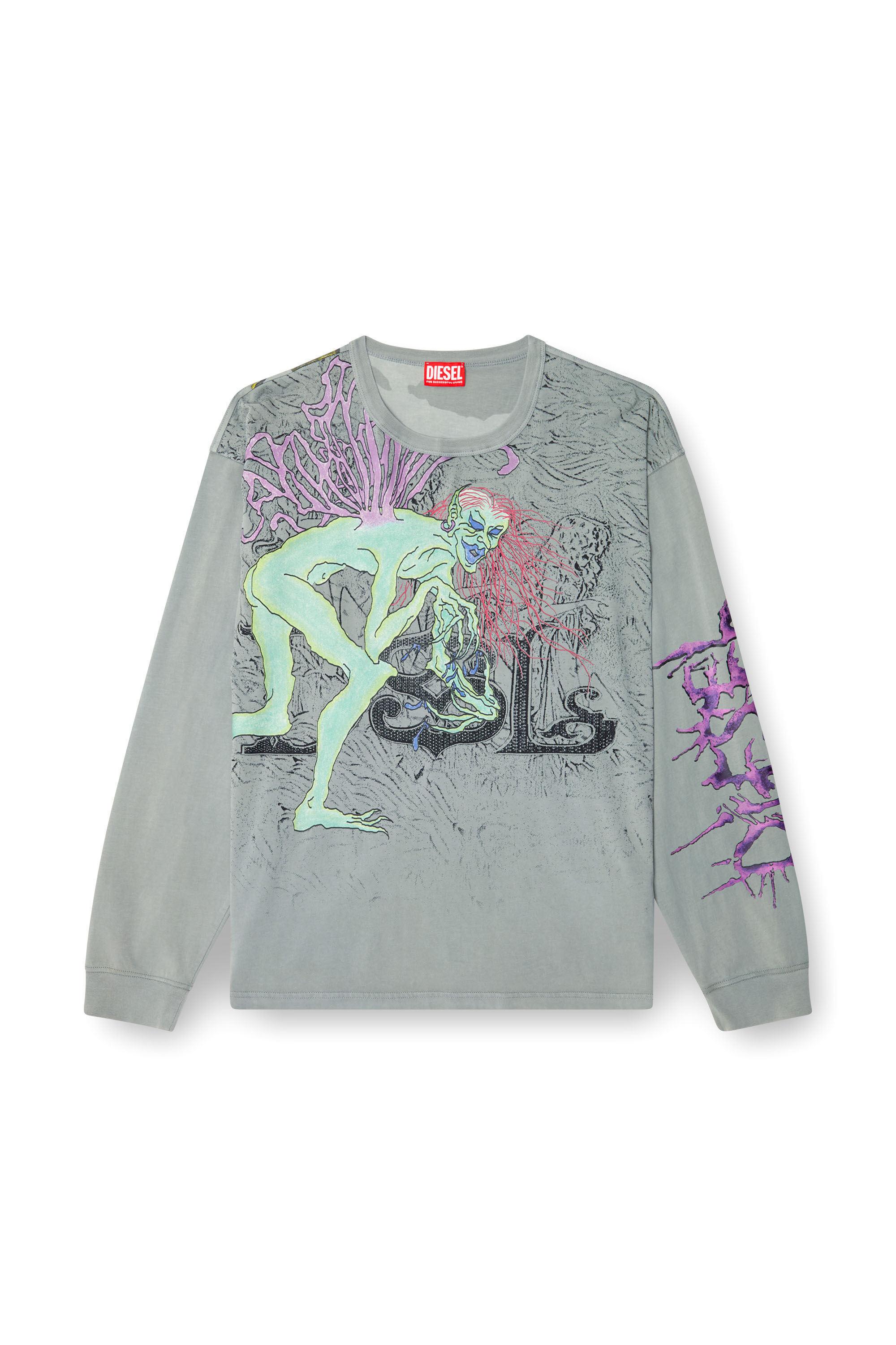 Men's Long-sleeve T-shirt with tattoo graphics | Grey | Diesel Men's Long-sleeve T-shirt with tattoo graphics | Grey | Diesel