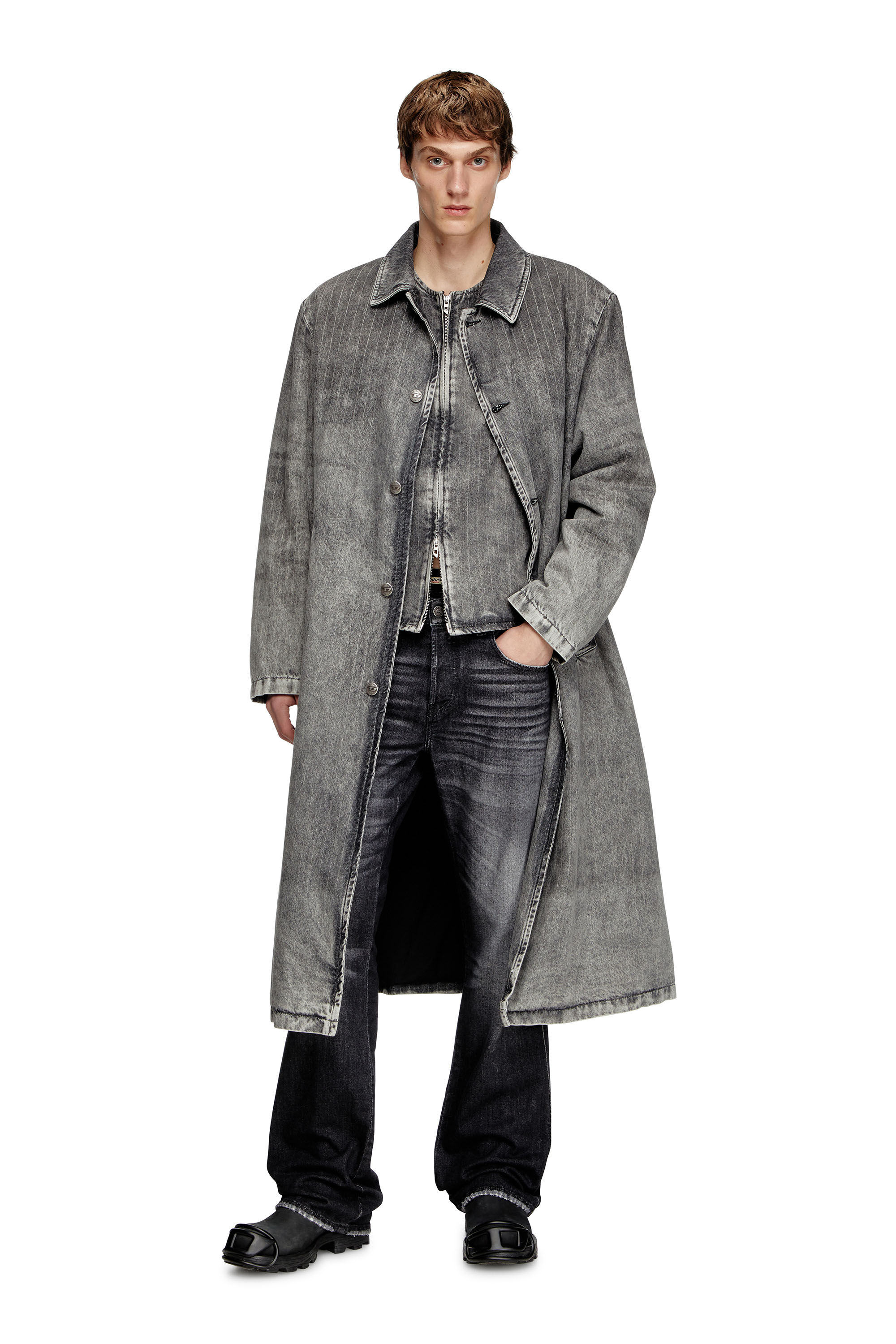 Diesel - D-JACK-S1, Abrigo en denim a rayas finas de sastrería Hombre in Gris - 3